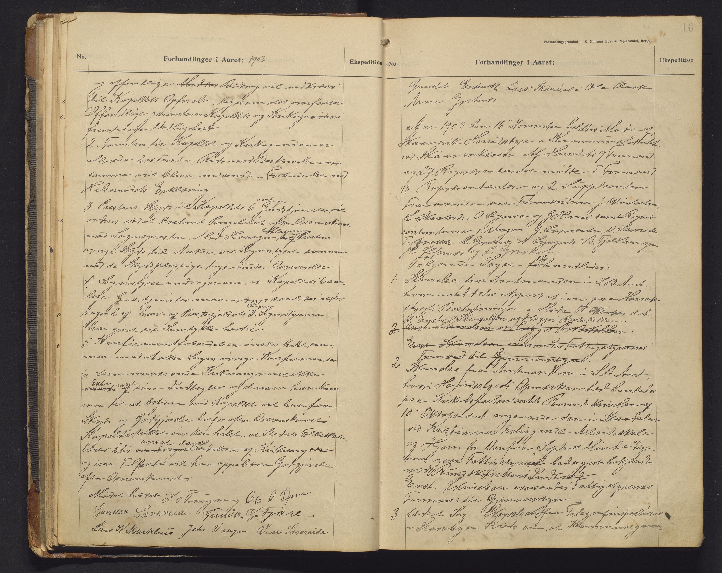 Skånevik kommune. Formannskapet, IKAH/1212-021/A/Aa/L0006: Møtebok for Skånevik formannskap og heradsstyre, 1908-1913, s. 16