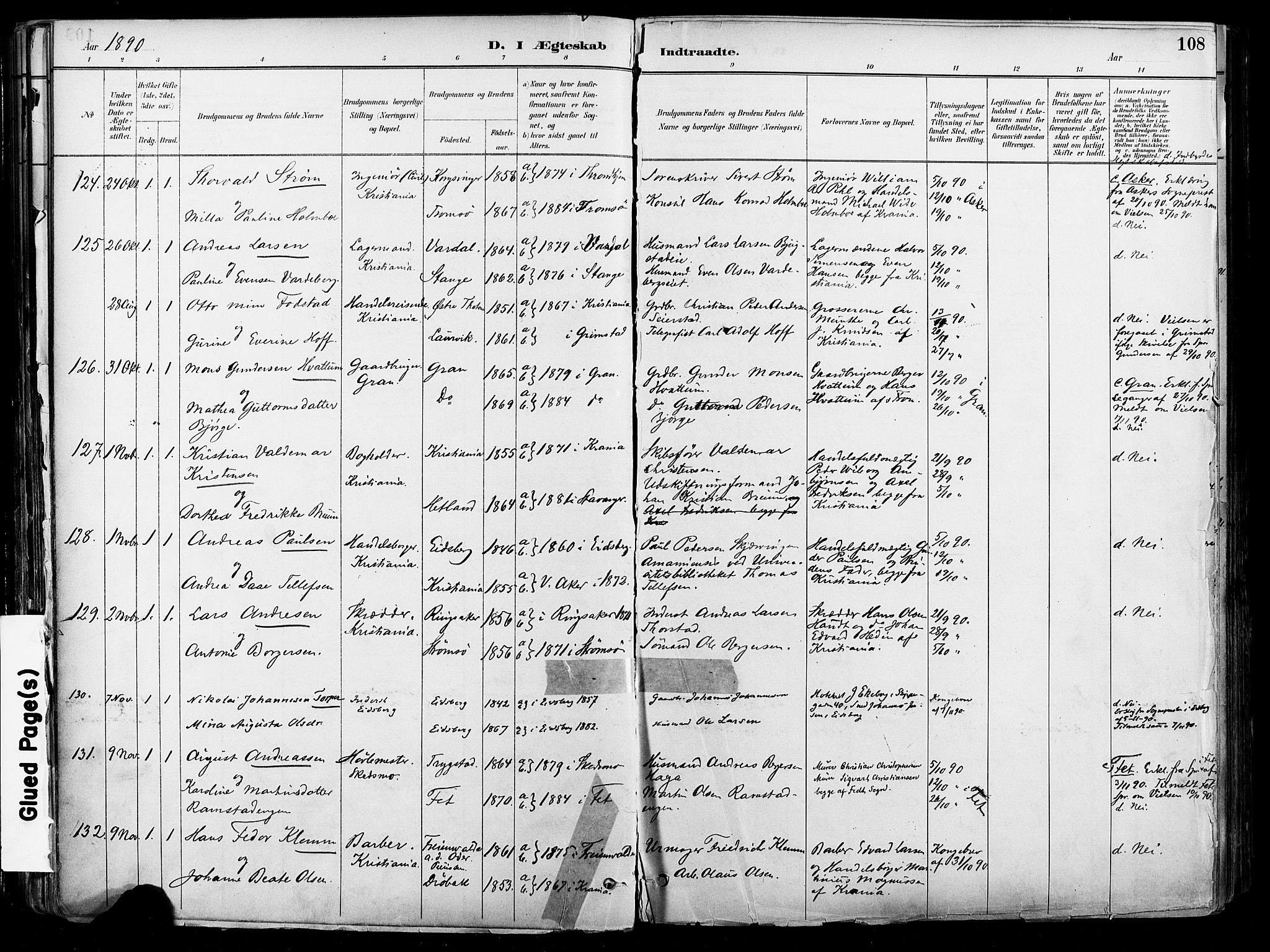 Johannes prestekontor Kirkebøker, AV/SAO-A-10852/F/Fa/L0004: Ministerialbok nr. 4, 1883-1907, s. 108
