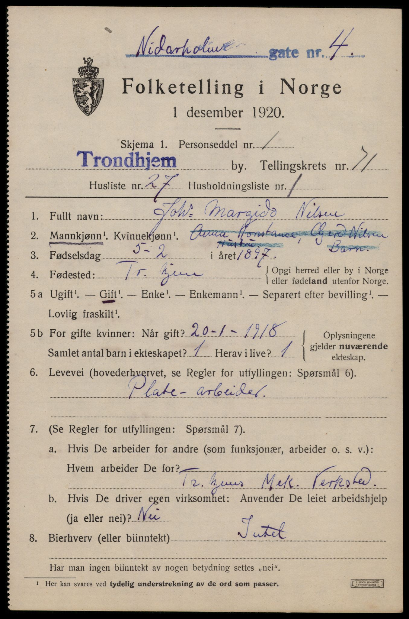 SAT, Folketelling 1920 for 1601 Trondheim kjøpstad, 1920, s. 140790