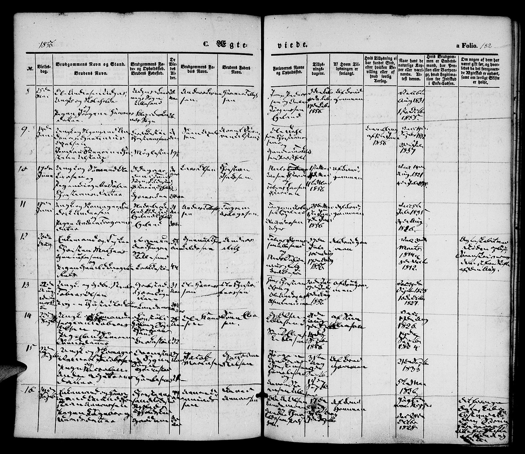 Vestre Moland sokneprestkontor, SAK/1111-0046/F/Fa/Fab/L0006: Ministerialbok nr. A 6, 1850-1858, s. 182