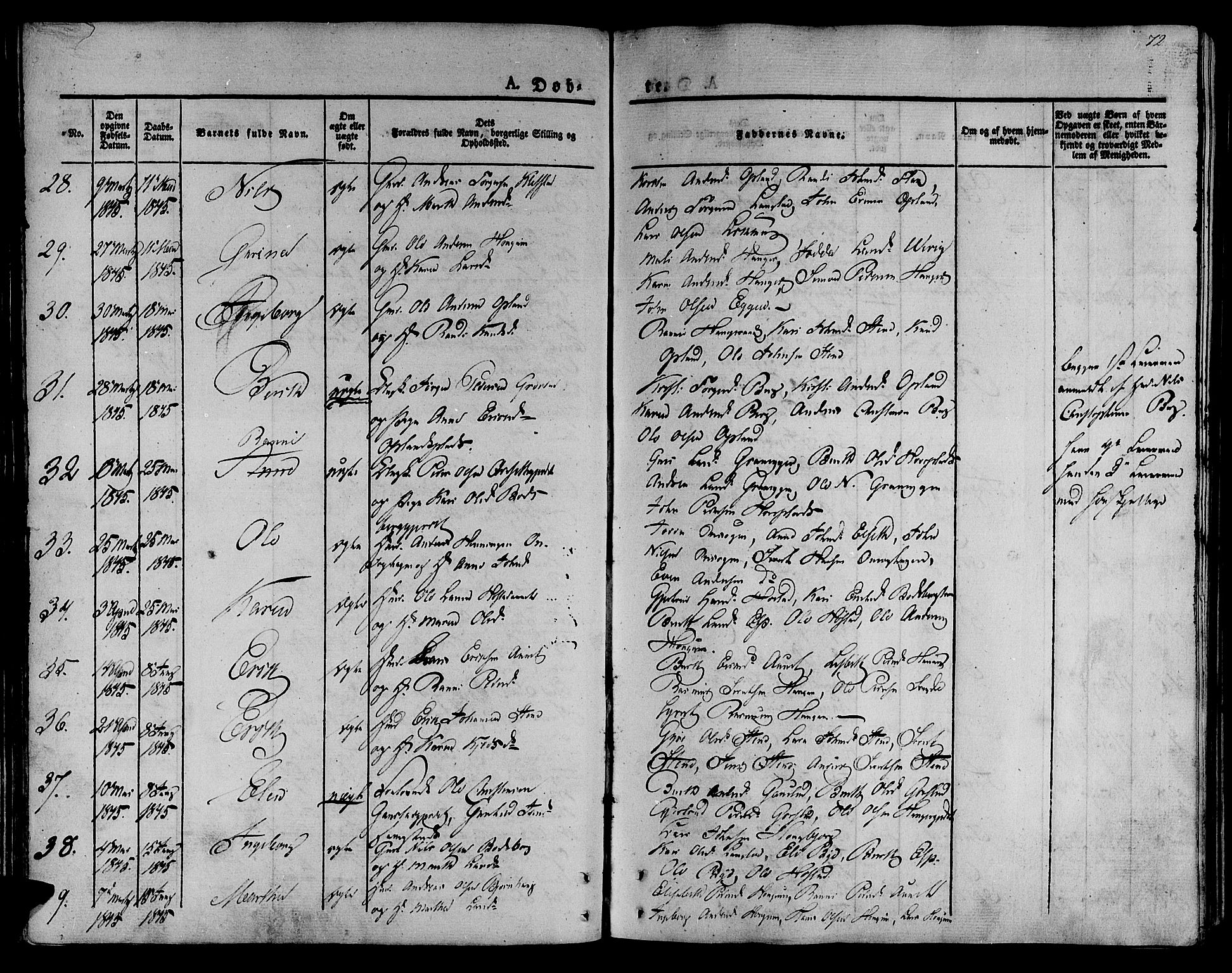 Ministerialprotokoller, klokkerbøker og fødselsregistre - Sør-Trøndelag, AV/SAT-A-1456/612/L0374: Ministerialbok nr. 612A07 /1, 1829-1845, s. 72