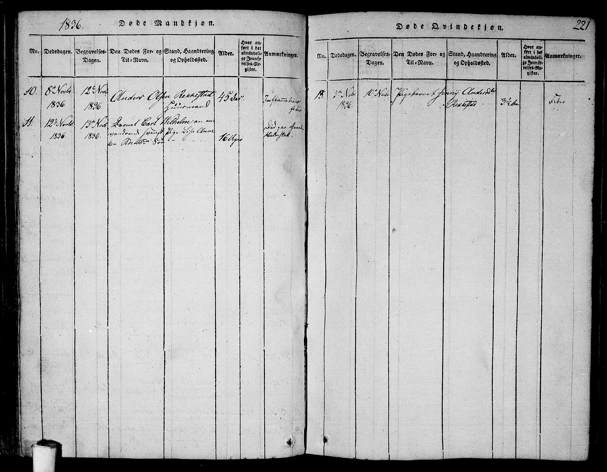 Rygge prestekontor Kirkebøker, AV/SAO-A-10084b/F/Fa/L0003: Ministerialbok nr. 3, 1814-1836, s. 220-221