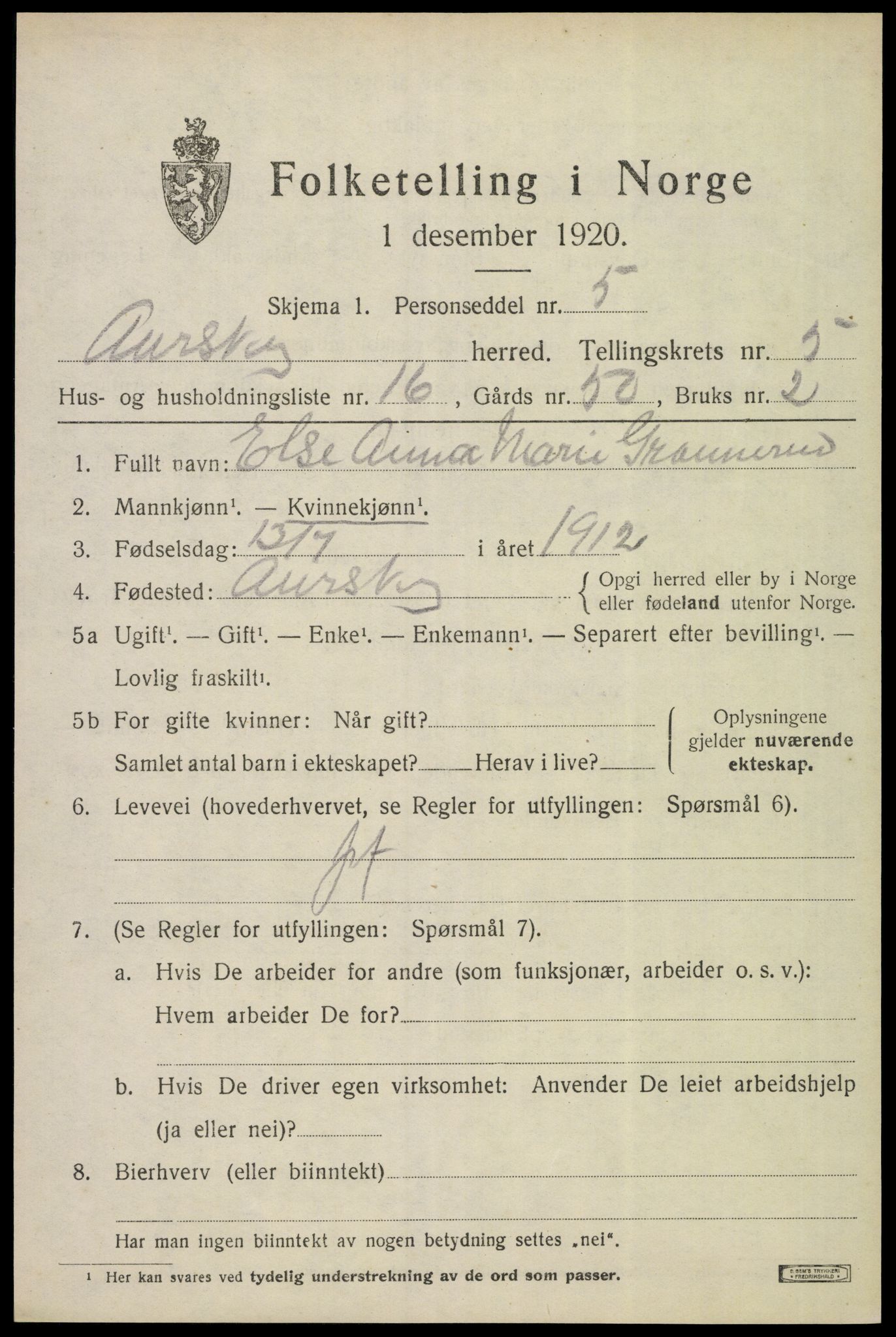 SAO, Folketelling 1920 for 0224 Aurskog herred, 1920, s. 6772