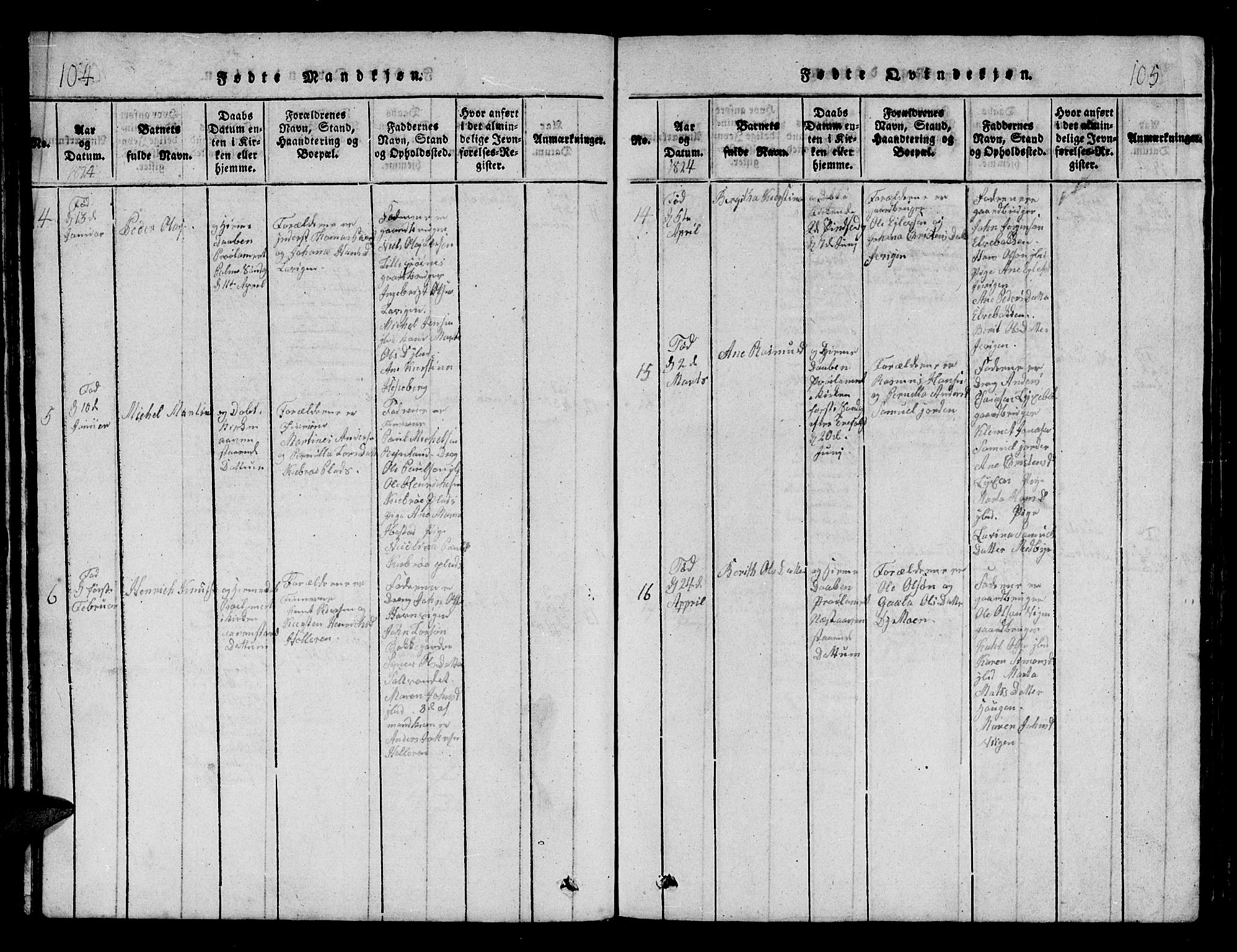 Ibestad sokneprestembete, AV/SATØ-S-0077/H/Ha/Hab/L0002klokker: Klokkerbok nr. 2, 1821-1833, s. 104-105