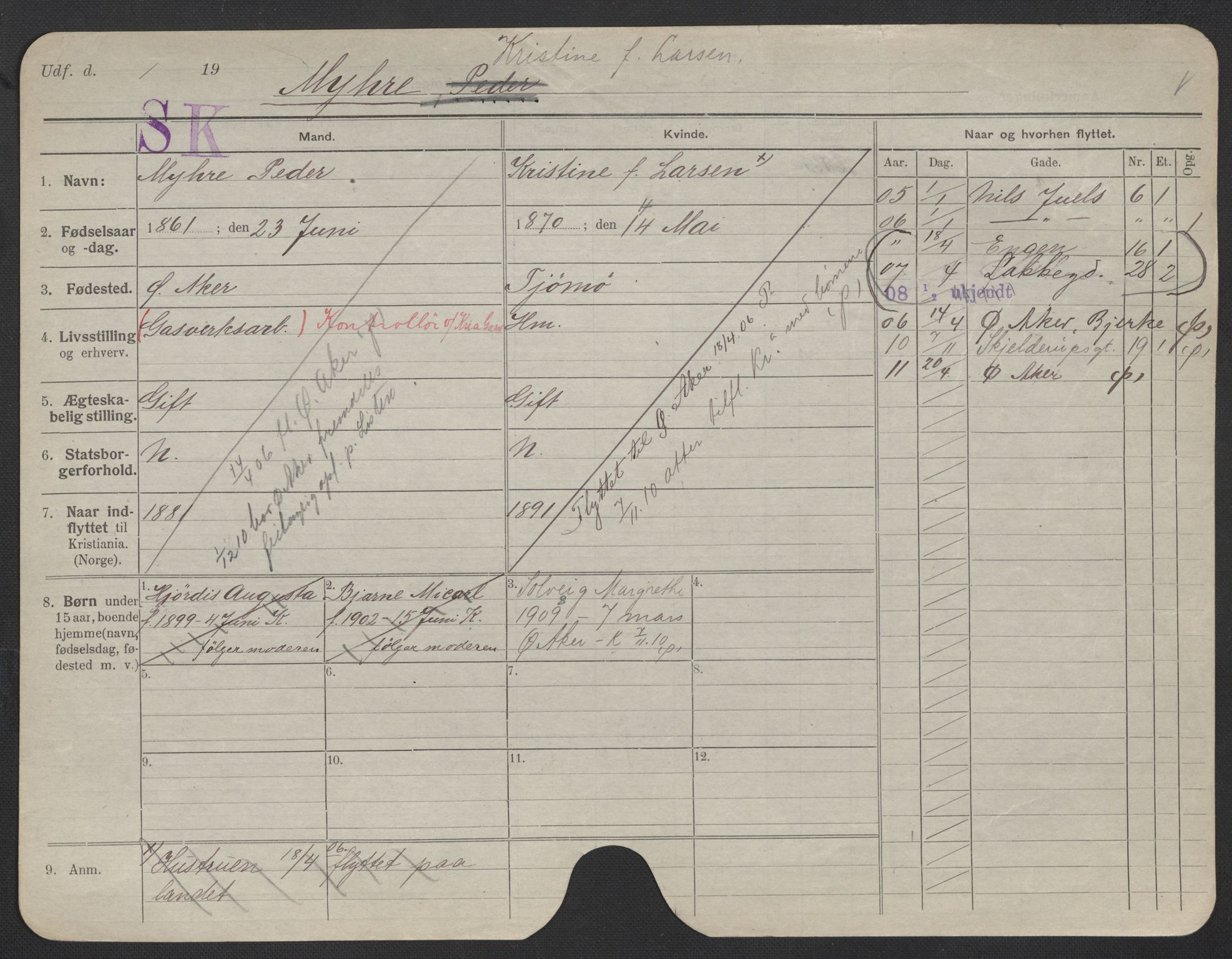 Oslo folkeregister, Registerkort, SAO/A-11715/F/Fa/Fac/L0020: Kvinner, 1906-1914, s. 1151a