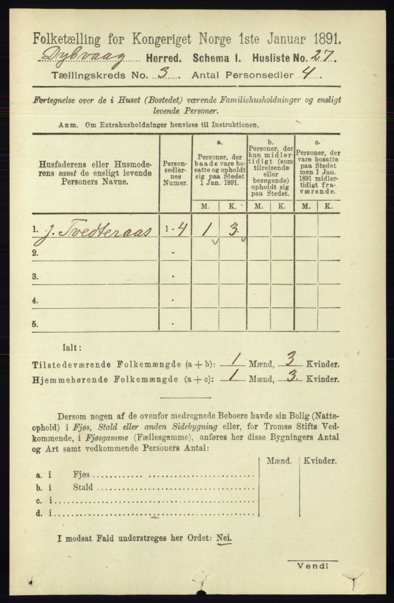RA, Folketelling 1891 for 0915 Dypvåg herred, 1891, s. 785