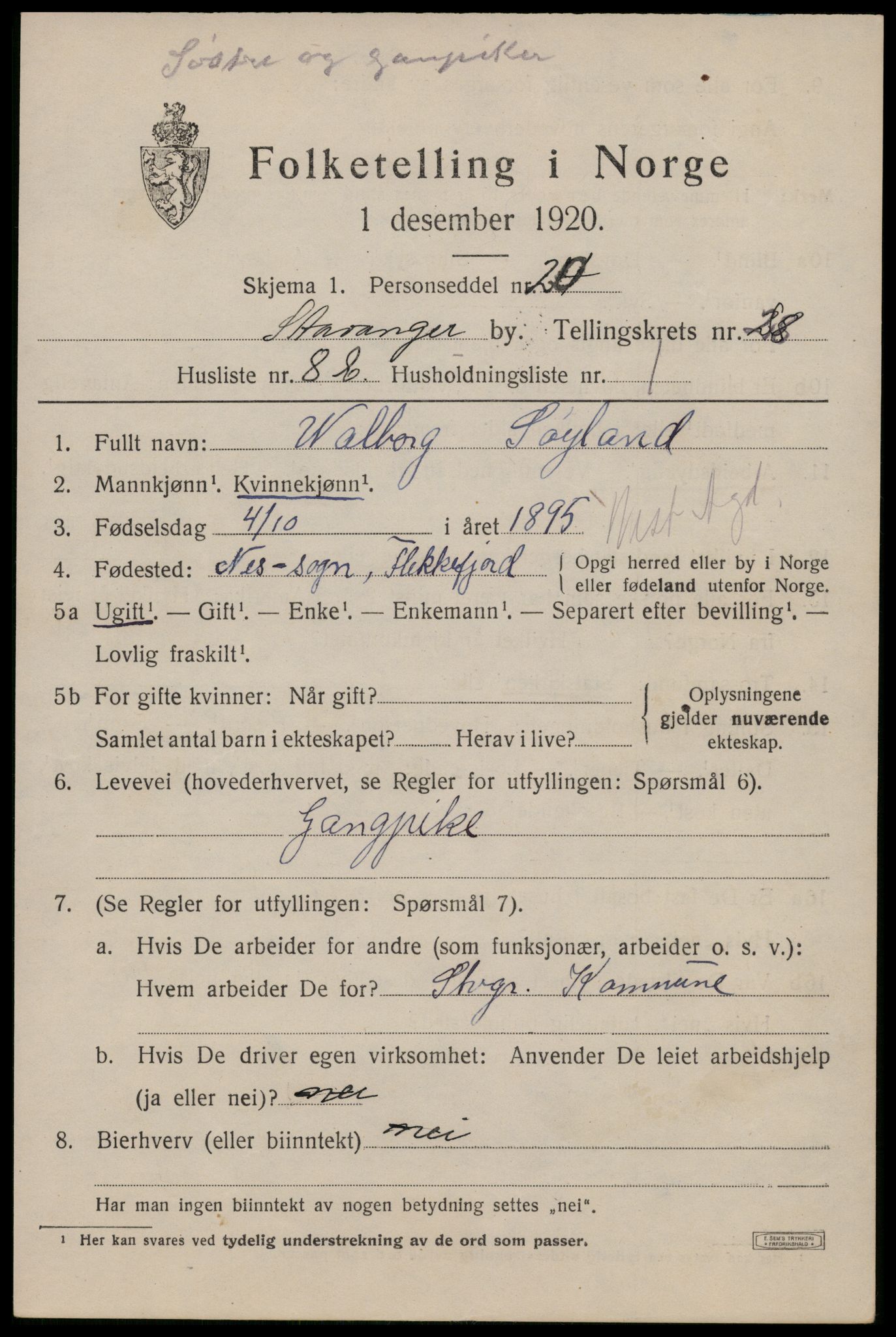 SAST, Folketelling 1920 for 1103 Stavanger kjøpstad, 1920, s. 80916