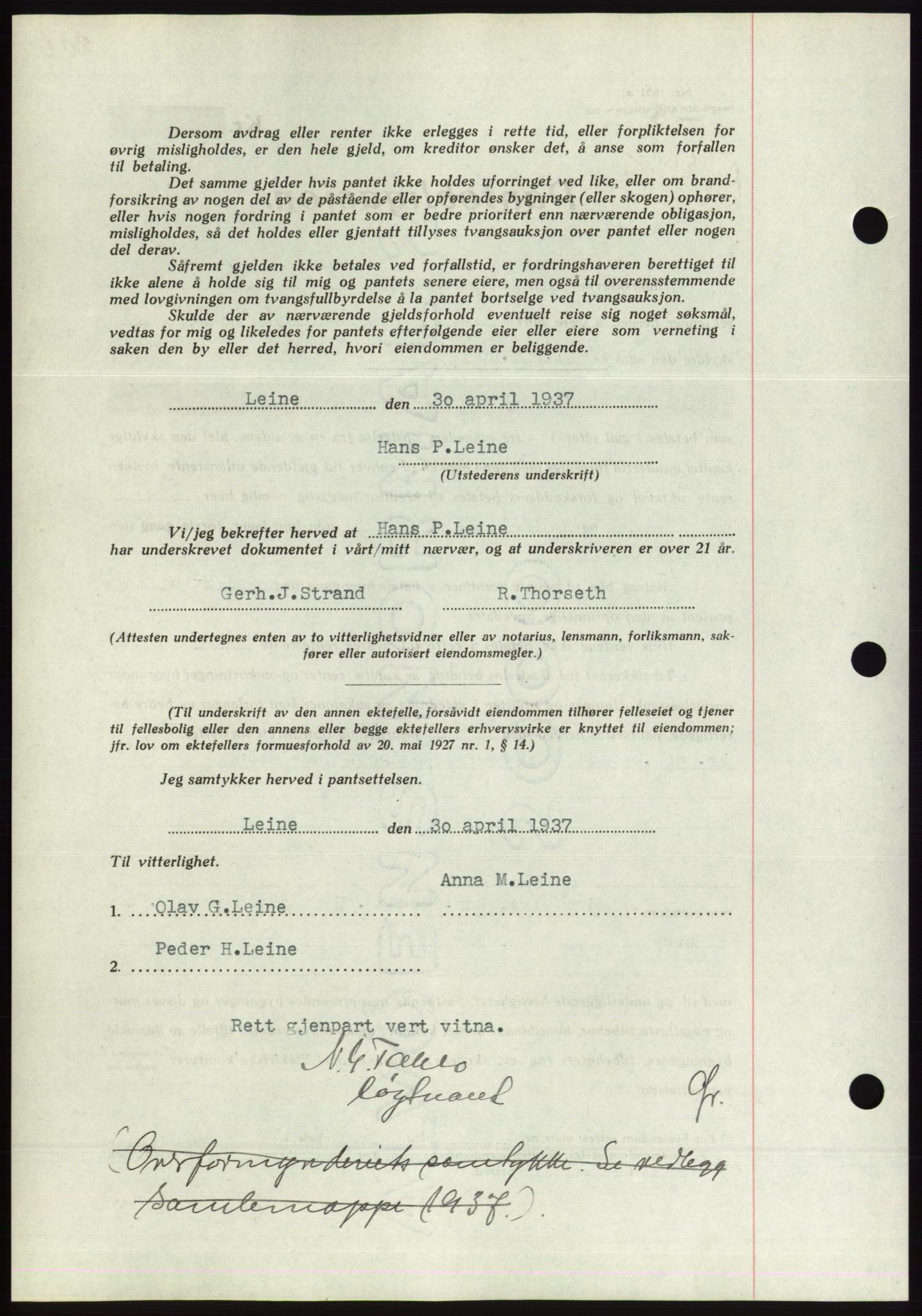 Søre Sunnmøre sorenskriveri, AV/SAT-A-4122/1/2/2C/L0063: Pantebok nr. 57, 1937-1937, Dagboknr: 805/1937