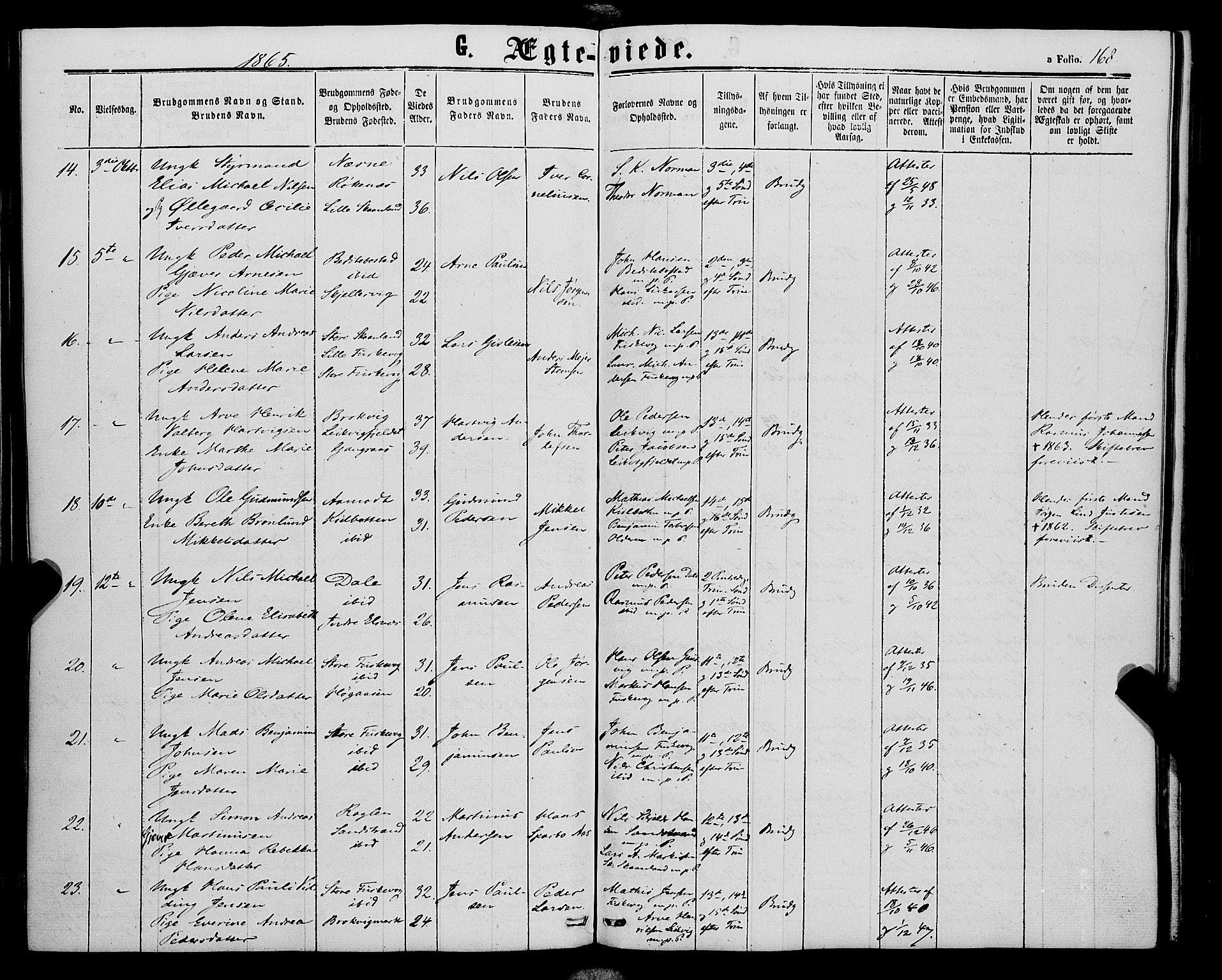 Trondenes sokneprestkontor, AV/SATØ-S-1319/H/Ha/L0012kirke: Ministerialbok nr. 12, 1863-1870, s. 168