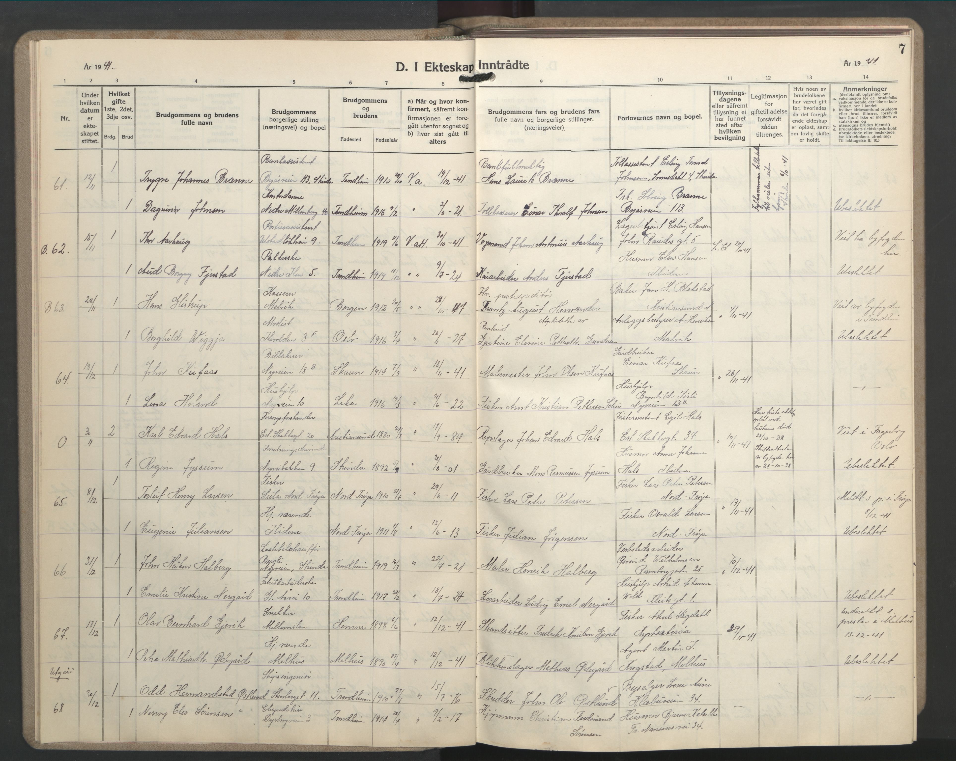 Ministerialprotokoller, klokkerbøker og fødselsregistre - Sør-Trøndelag, AV/SAT-A-1456/603/L0177: Klokkerbok nr. 603C05, 1941-1952, s. 7