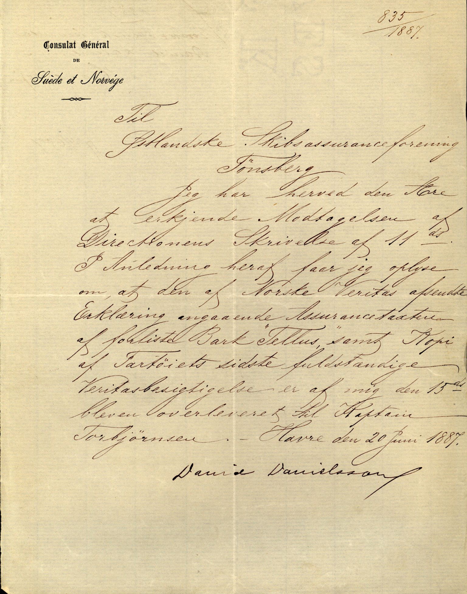 Pa 63 - Østlandske skibsassuranceforening, VEMU/A-1079/G/Ga/L0020/0001: Havaridokumenter / Tellus, Telanak, Wilhelmine, 1887, s. 20