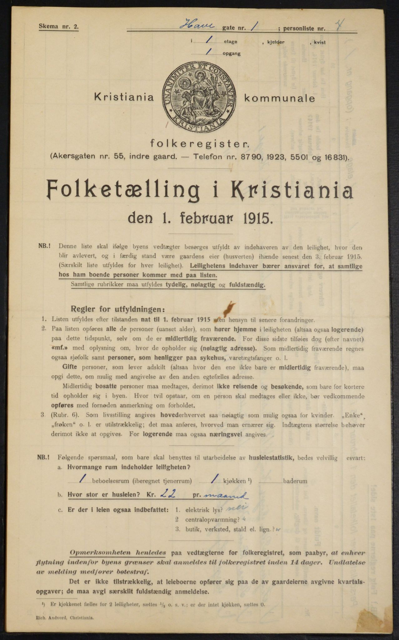 OBA, Kommunal folketelling 1.2.1915 for Kristiania, 1915, s. 32943