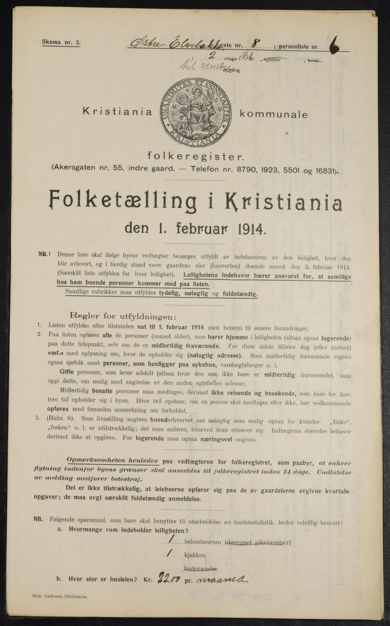 OBA, Kommunal folketelling 1.2.1914 for Kristiania, 1914, s. 130436