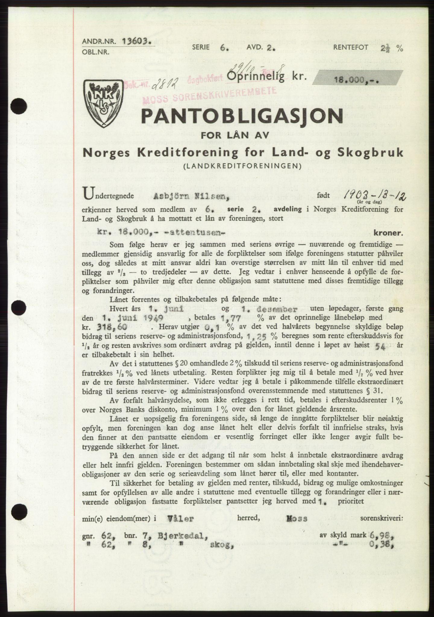 Moss sorenskriveri, AV/SAO-A-10168: Pantebok nr. B20, 1948-1948, Dagboknr: 2812/1948