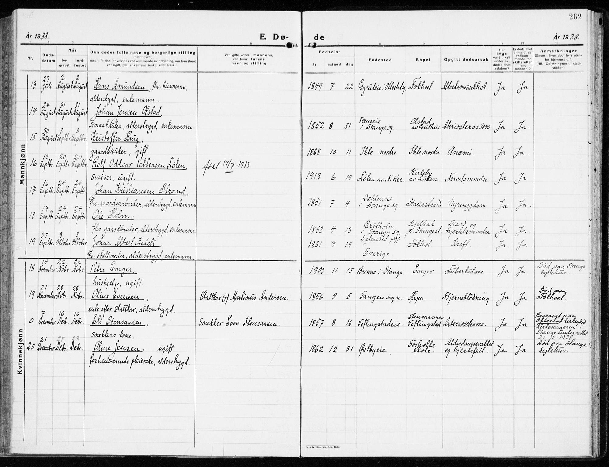 Stange prestekontor, AV/SAH-PREST-002/K/L0027: Ministerialbok nr. 27, 1937-1947, s. 262