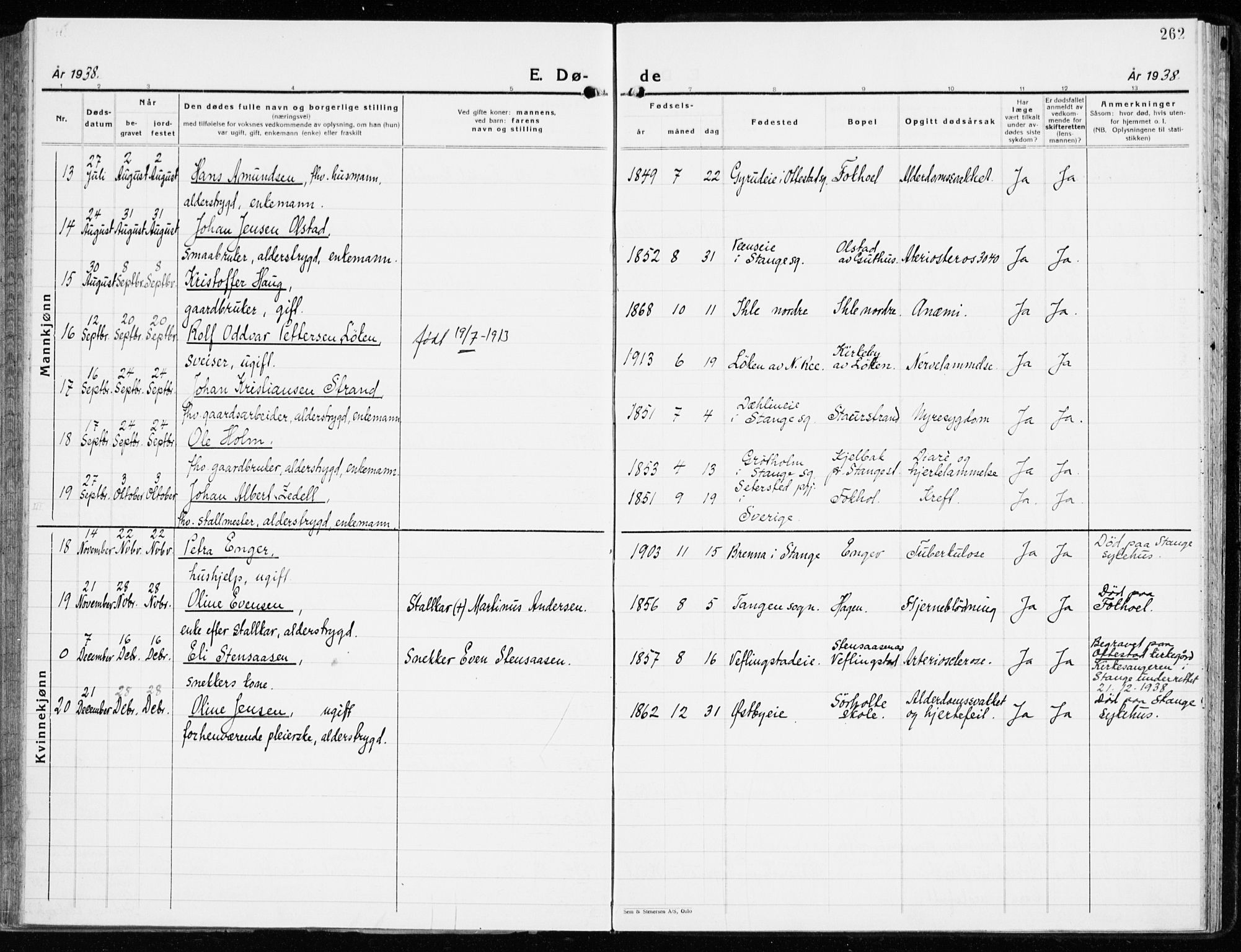 Stange prestekontor, SAH/PREST-002/K/L0027: Ministerialbok nr. 27, 1937-1947, s. 262