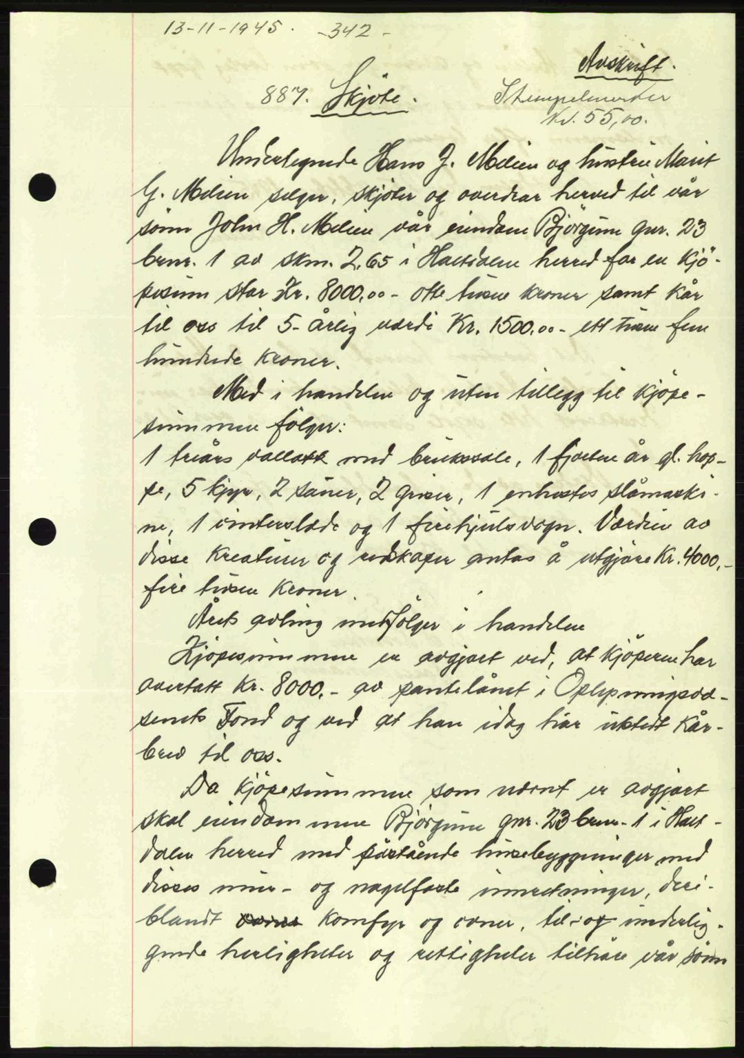 Gauldal sorenskriveri, SAT/A-0014/1/2/2C: Pantebok nr. A1a, 1945-1945, Dagboknr: 887/1945