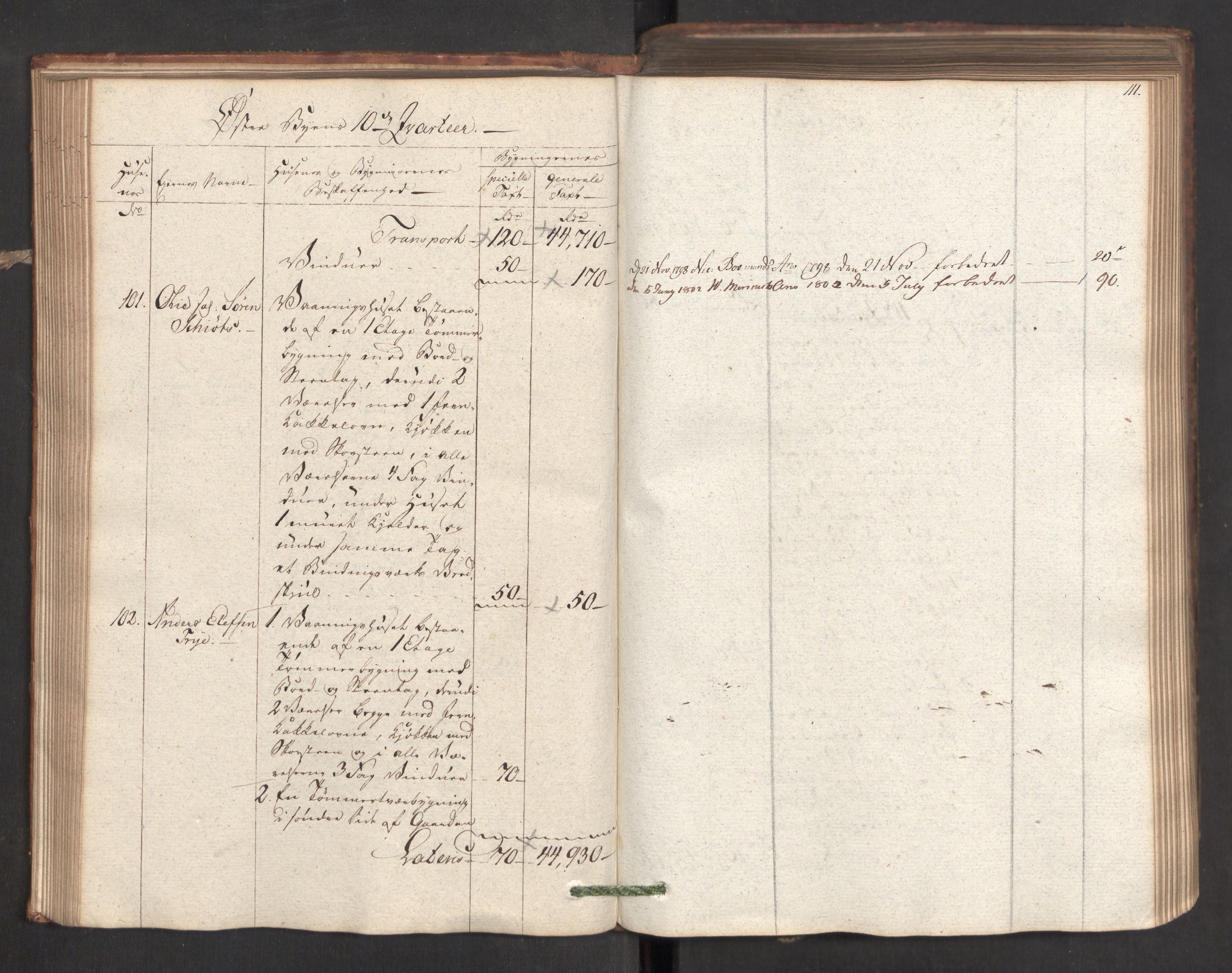 Kommersekollegiet, Brannforsikringskontoret 1767-1814, AV/RA-EA-5458/F/Fa/L0019/0001: Kristiansand / Branntakstprotokoll, 1797, s. 111