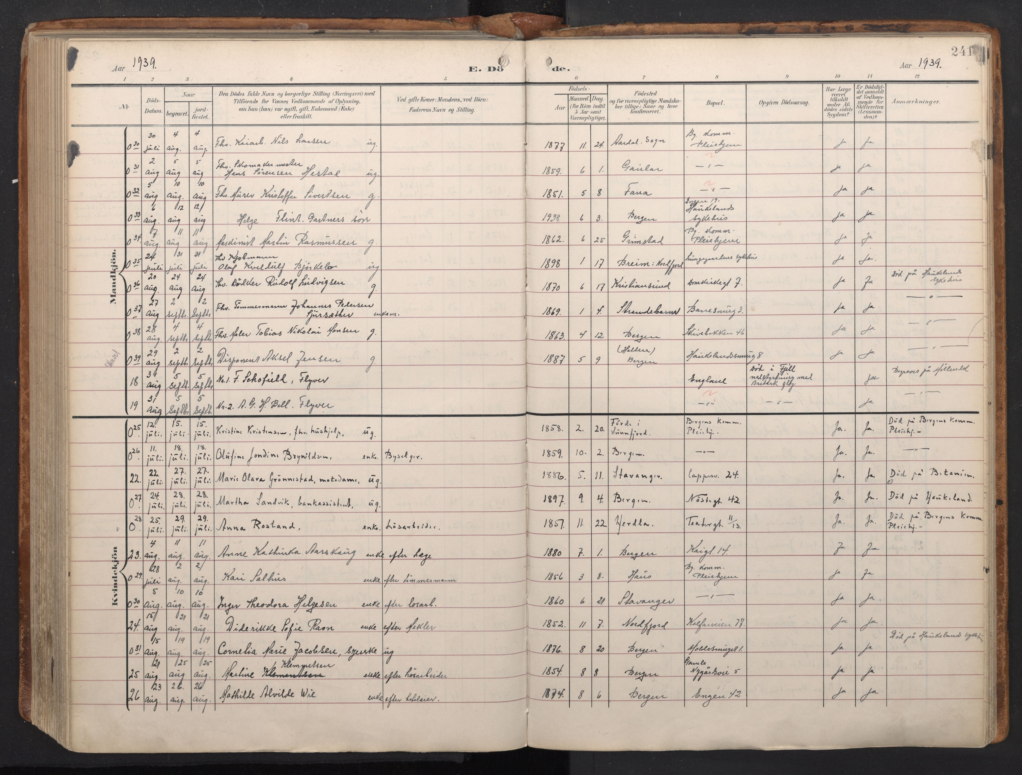 Domkirken sokneprestembete, AV/SAB-A-74801/H/Haa/L0044: Ministerialbok nr. E 6, 1904-1946, s. 240b-241a
