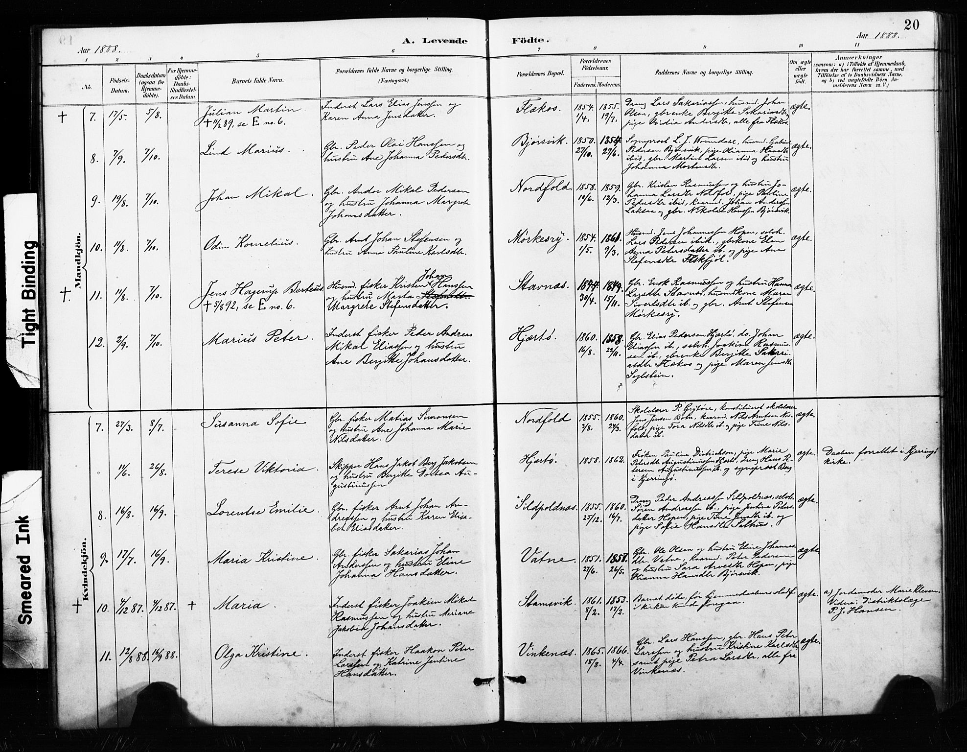 Ministerialprotokoller, klokkerbøker og fødselsregistre - Nordland, AV/SAT-A-1459/858/L0834: Klokkerbok nr. 858C01, 1884-1904, s. 20