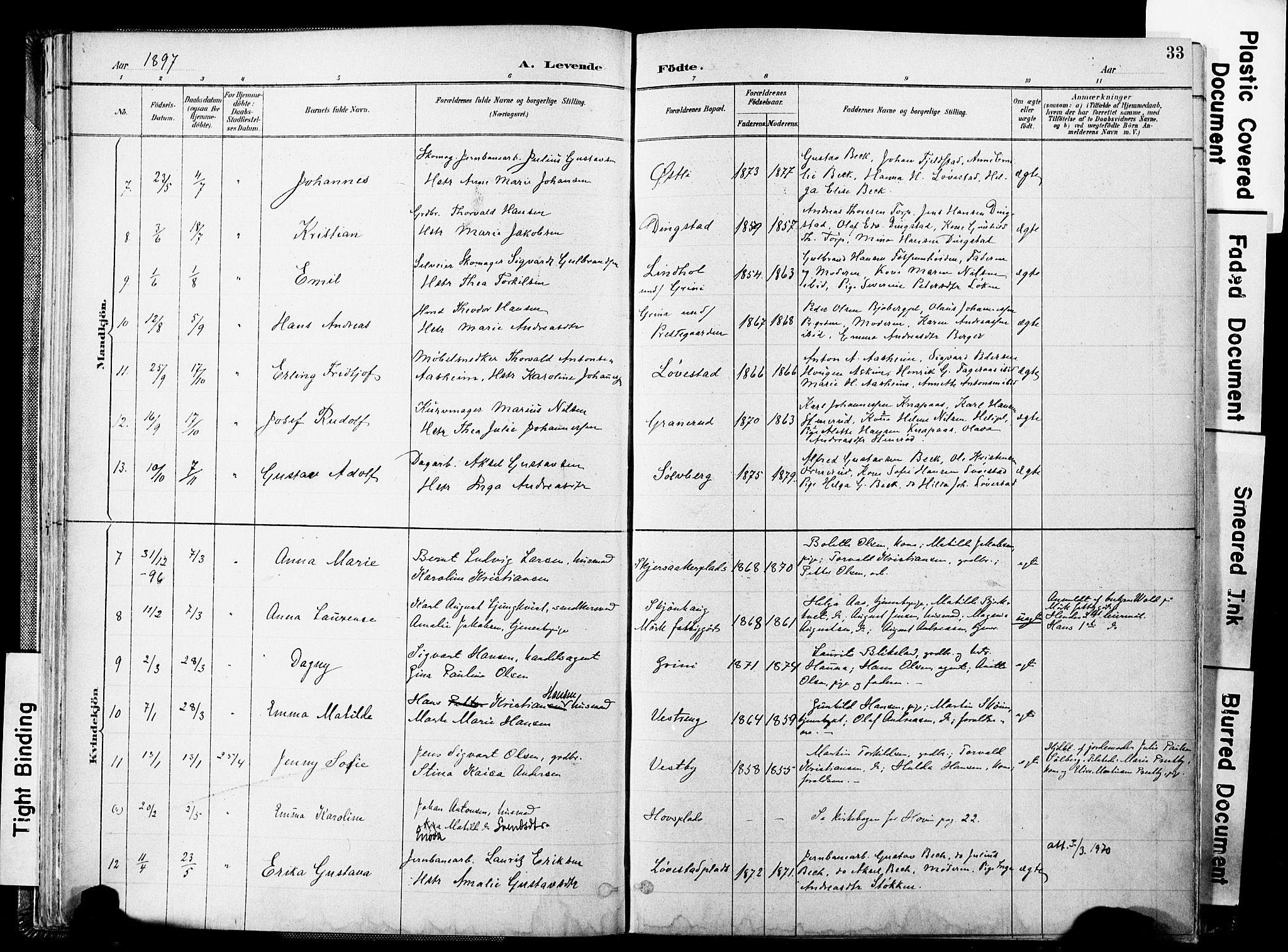 Spydeberg prestekontor Kirkebøker, AV/SAO-A-10924/F/Fa/L0008: Ministerialbok nr. I 8, 1886-1900, s. 33
