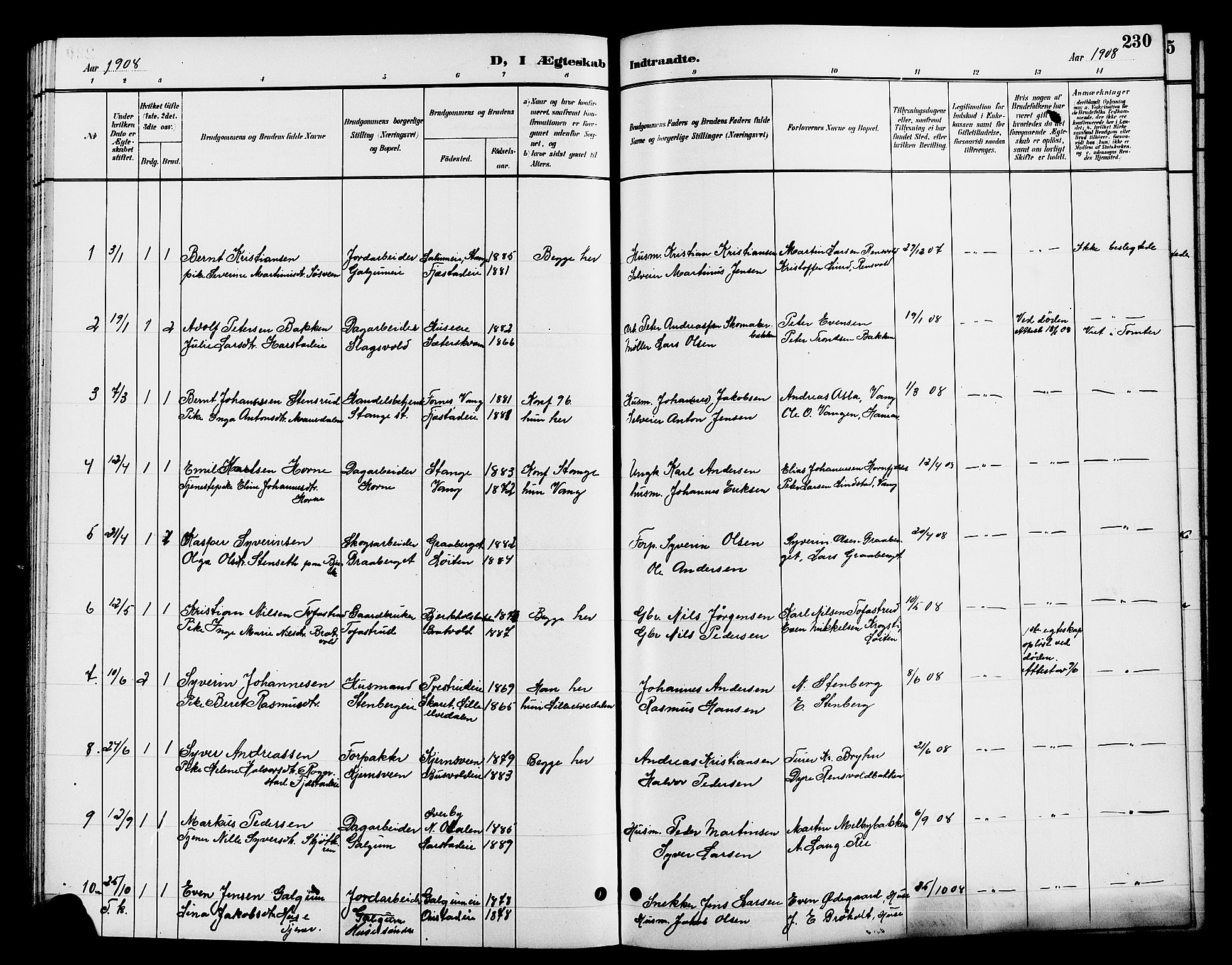 Romedal prestekontor, AV/SAH-PREST-004/L/L0012: Klokkerbok nr. 12, 1896-1914, s. 230