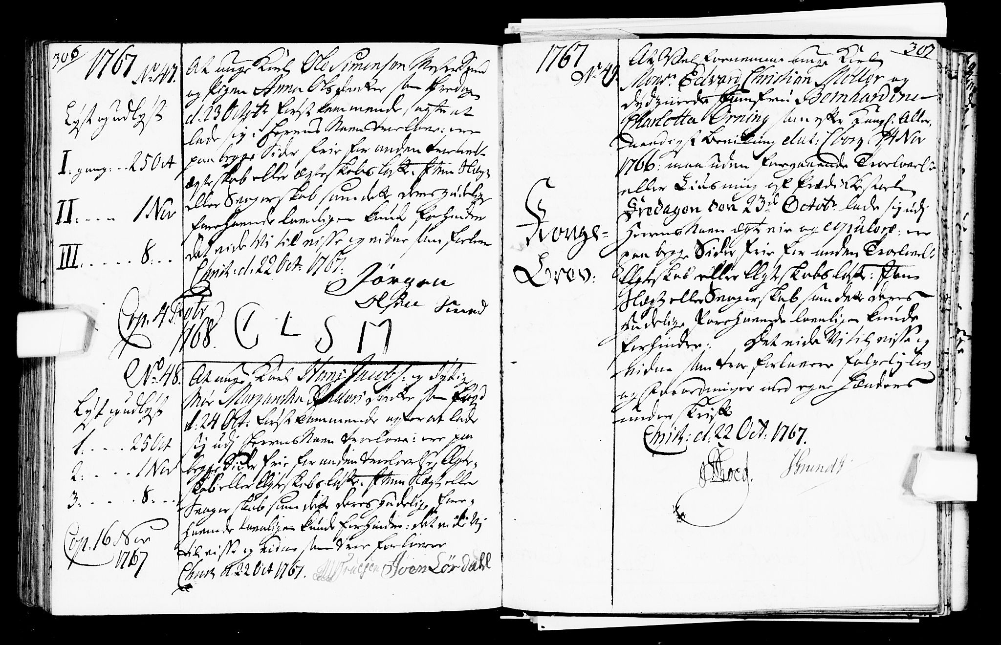 Oslo domkirke Kirkebøker, SAO/A-10752/L/La/L0008: Forlovererklæringer nr. 8, 1759-1769, s. 306-307