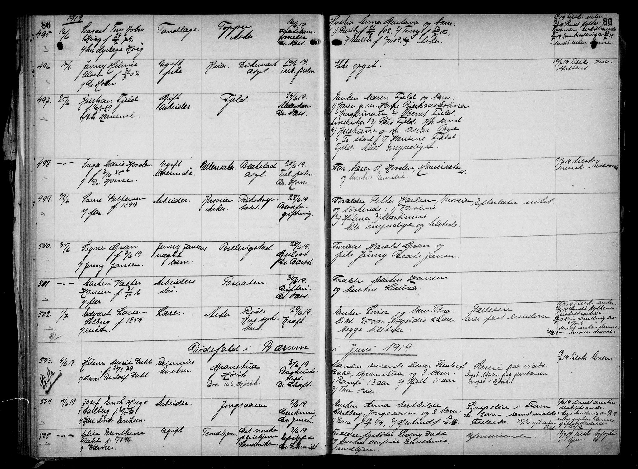 Aker kriminaldommer, skifte- og auksjonsforvalterembete, AV/SAO-A-10452/H/Hb/Hba/Hbaa/L0005: Dødsfallsprotokoll, 1918-1922, s. 86