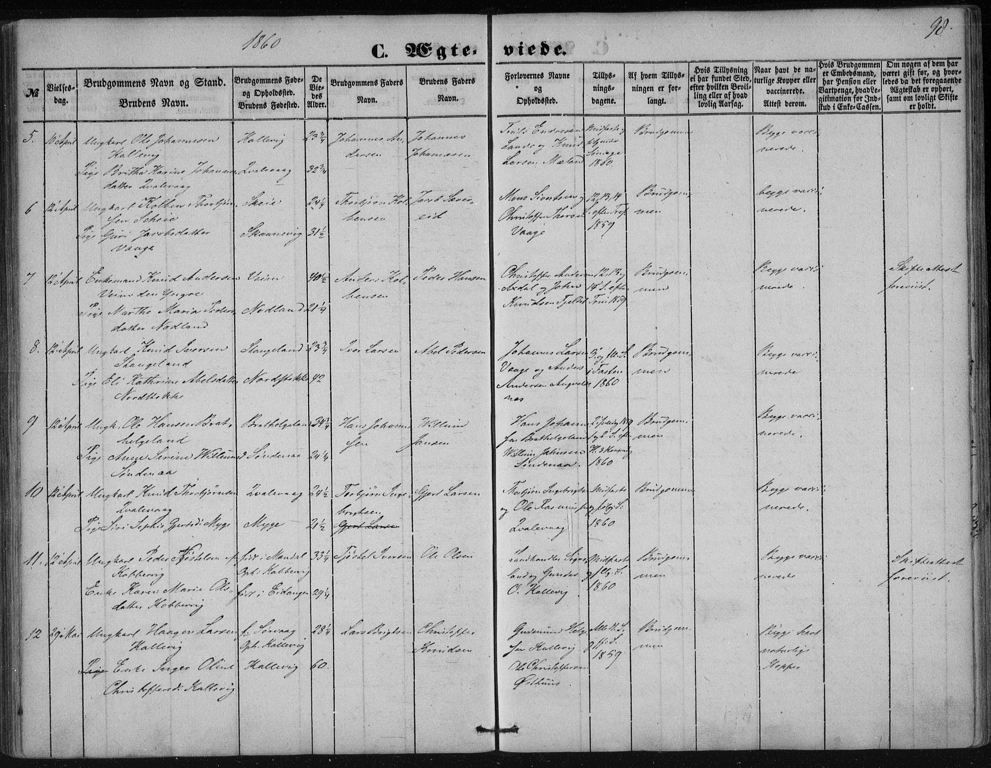 Avaldsnes sokneprestkontor, AV/SAST-A -101851/H/Ha/Haa/L0009: Ministerialbok nr. A 9, 1853-1865, s. 98