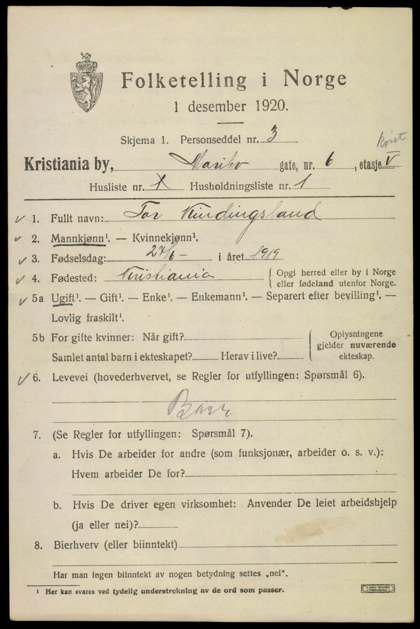 SAO, Folketelling 1920 for 0301 Kristiania kjøpstad, 1920, s. 375473