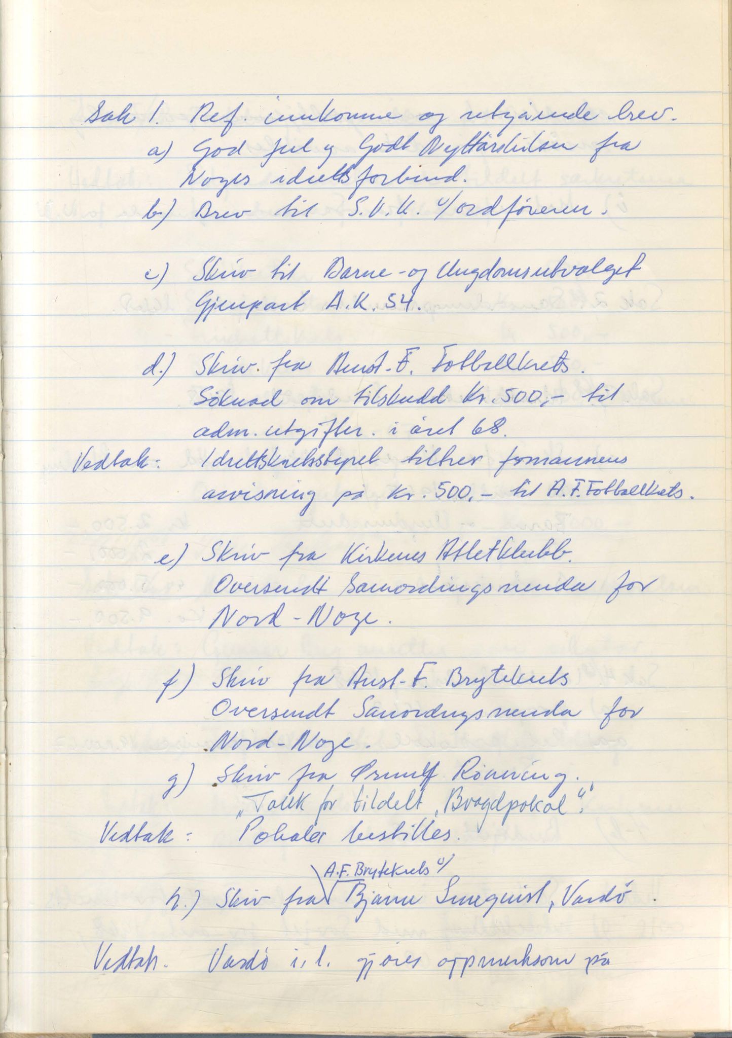 Aust-Finnmark Idrettskrets , FMFB/A-1041/A/L0007: Møteprotokoll for arbeidsutvalg, 1963-1971, s. 122