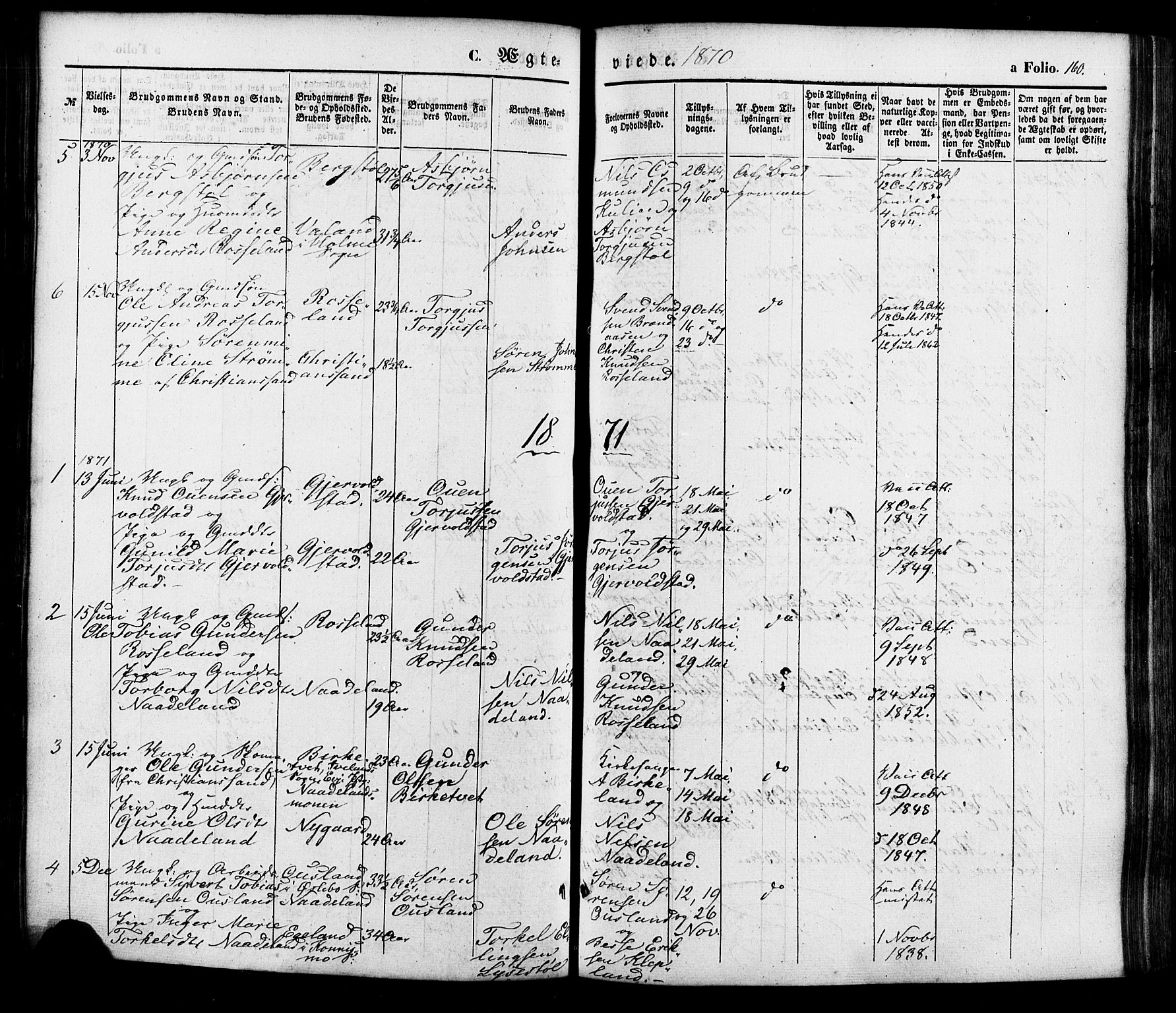 Søgne sokneprestkontor, AV/SAK-1111-0037/F/Fa/Faa/L0002: Ministerialbok nr. A 2, 1854-1882, s. 160