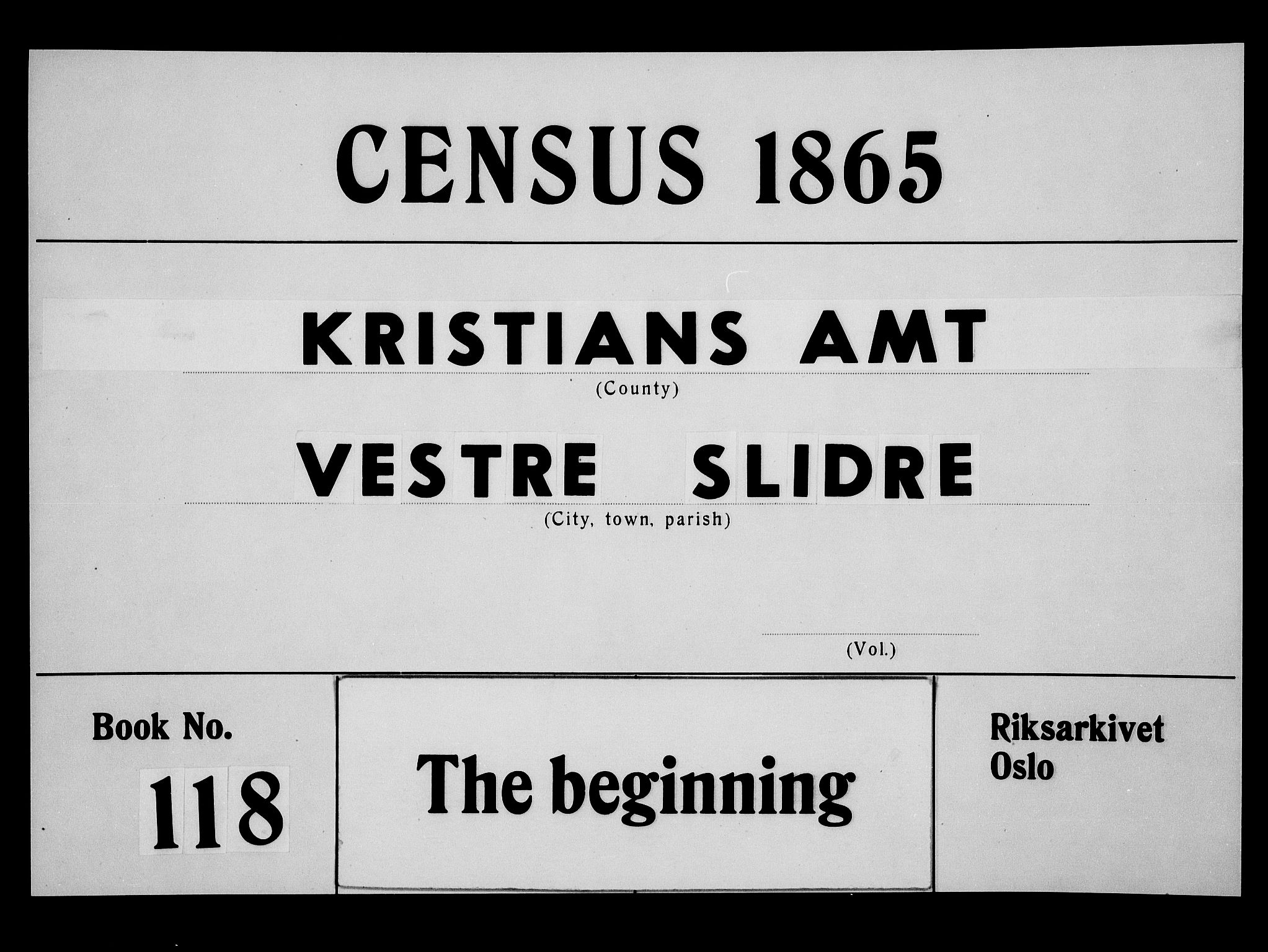 RA, Folketelling 1865 for 0543P Vestre Slidre prestegjeld, 1865, s. 1