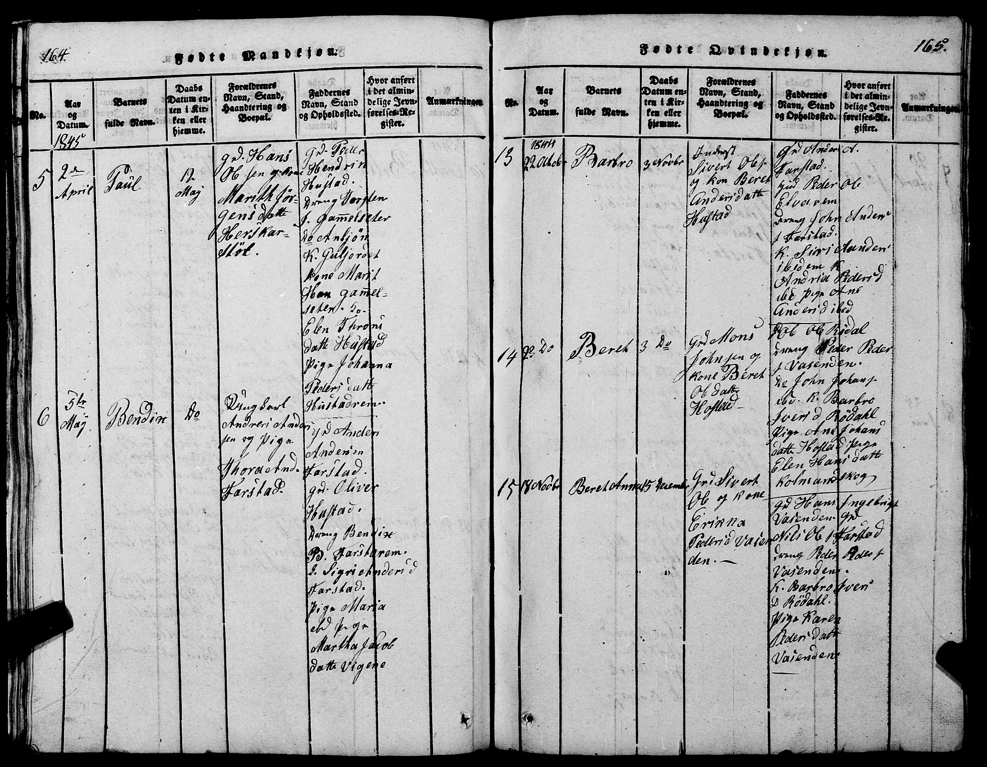 Ministerialprotokoller, klokkerbøker og fødselsregistre - Møre og Romsdal, AV/SAT-A-1454/567/L0781: Klokkerbok nr. 567C01, 1818-1845, s. 164-165