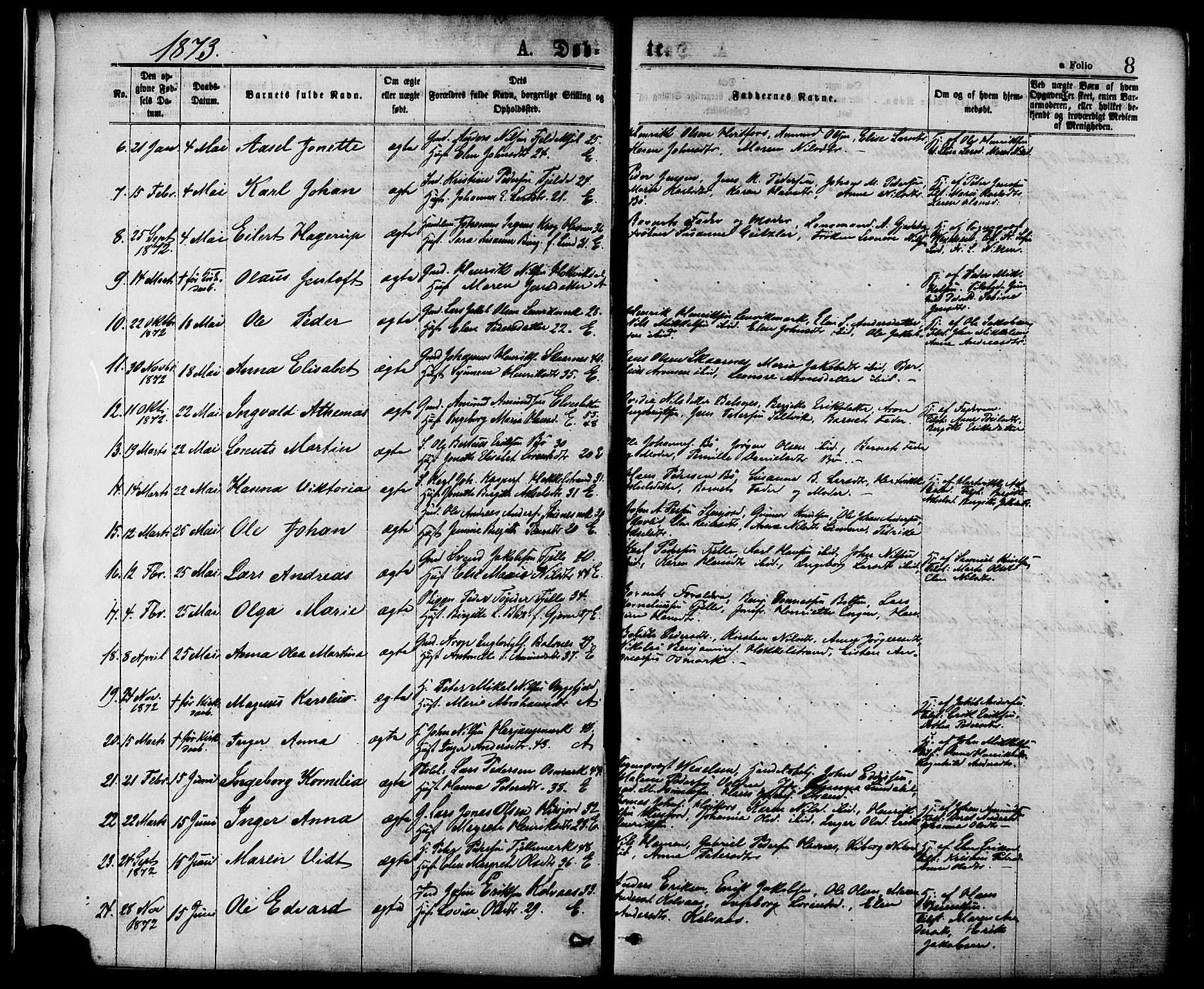 Ministerialprotokoller, klokkerbøker og fødselsregistre - Nordland, AV/SAT-A-1459/863/L0897: Ministerialbok nr. 863A09, 1872-1886, s. 8