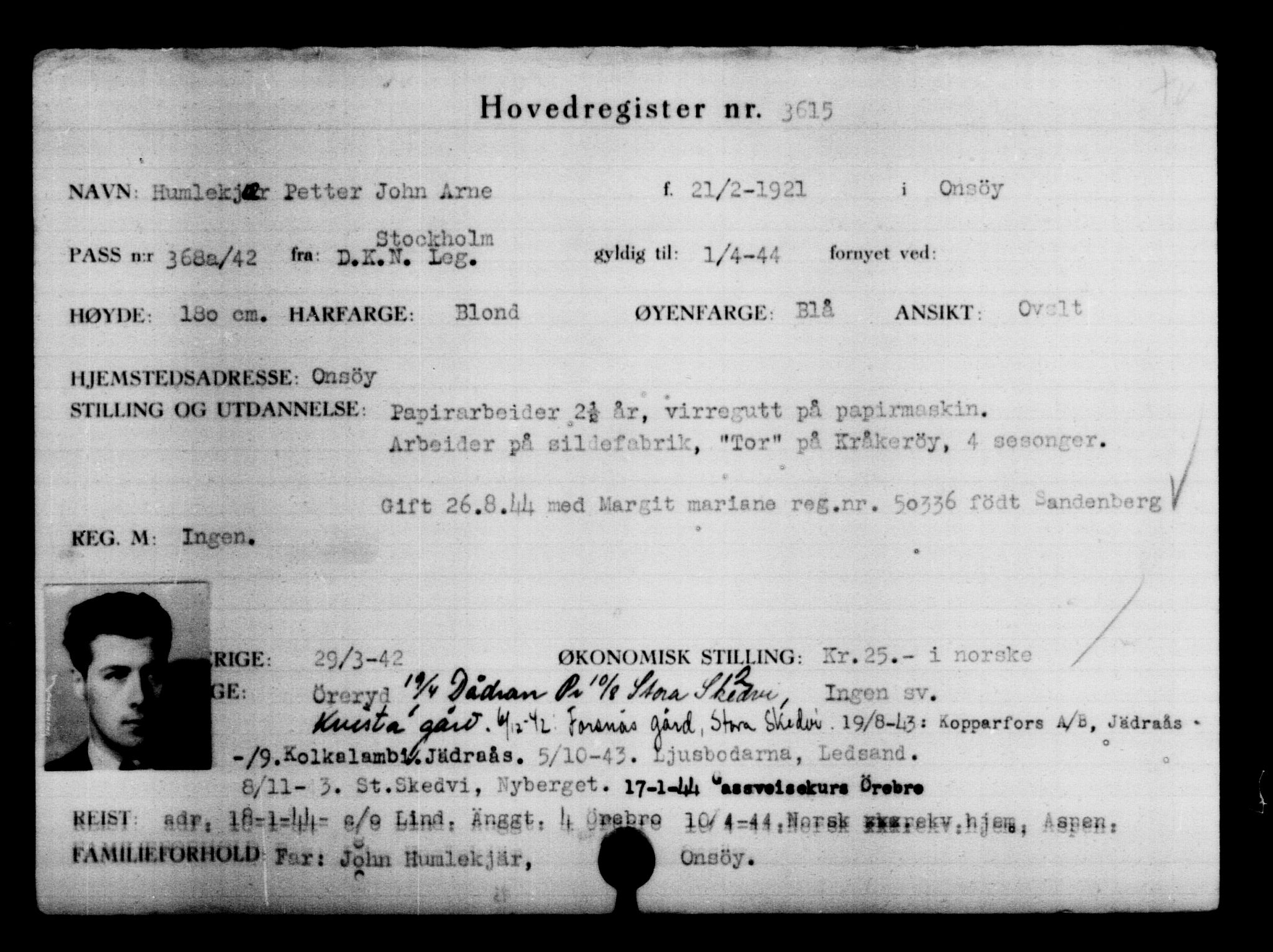 Utenriksstasjonene, Legasjonen i Stockholm, Flyktningkontoret, AV/RA-S-6753/V/Va/L0004: Kjesäterkartoteket, flyktninger med registreringsnr. 3496-6610, 1940-1945, s. 137