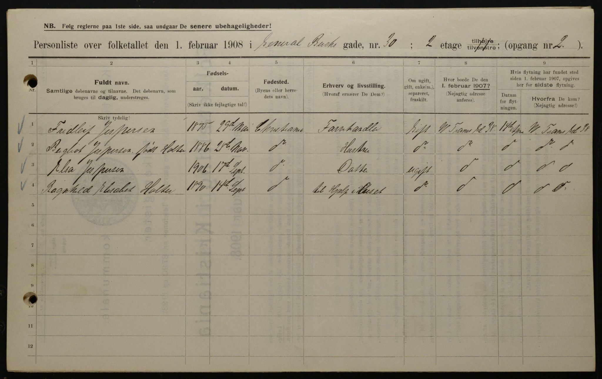 OBA, Kommunal folketelling 1.2.1908 for Kristiania kjøpstad, 1908, s. 26199