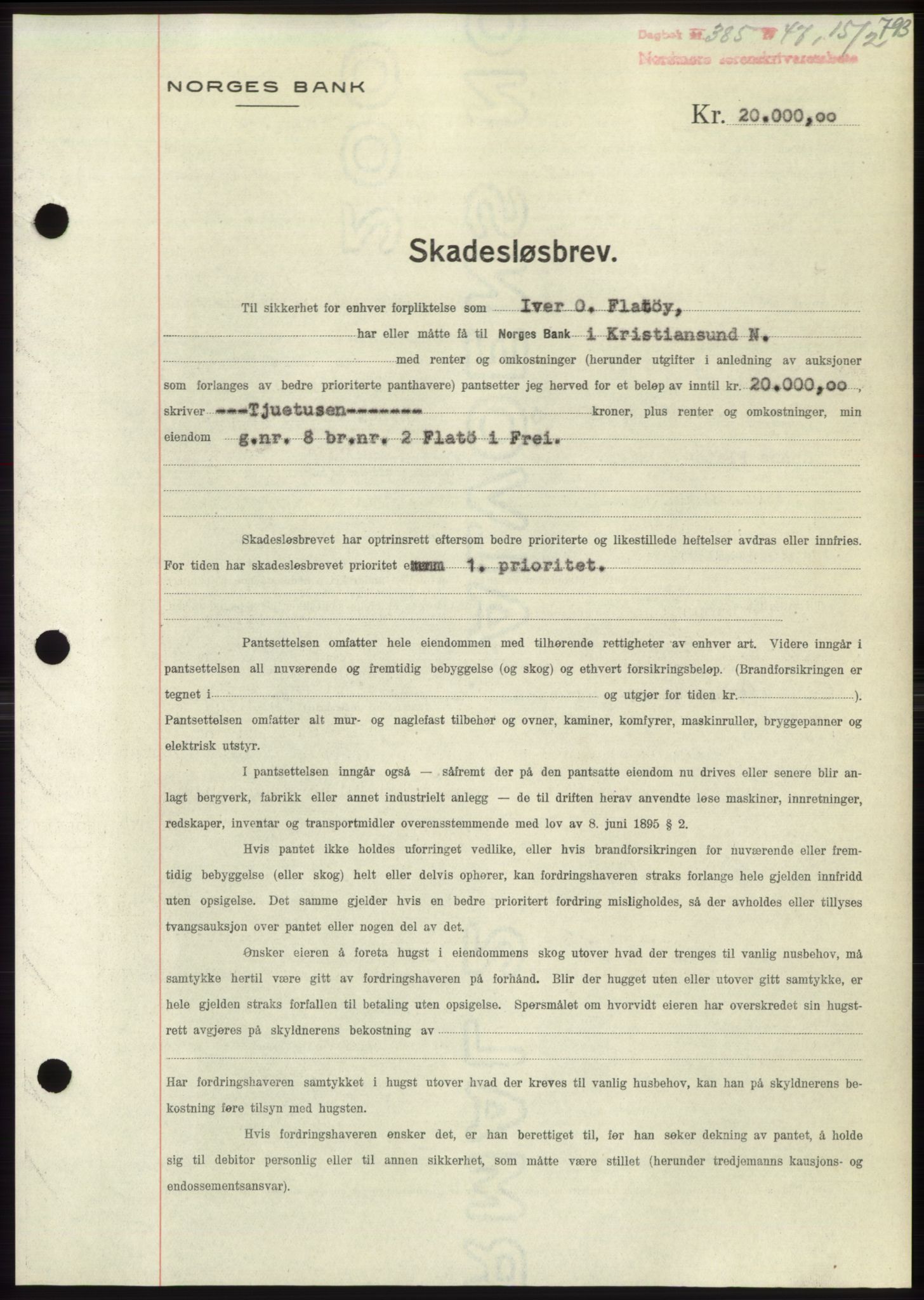 Nordmøre sorenskriveri, SAT/A-4132/1/2/2Ca: Pantebok nr. B95, 1946-1947, Dagboknr: 385/1947
