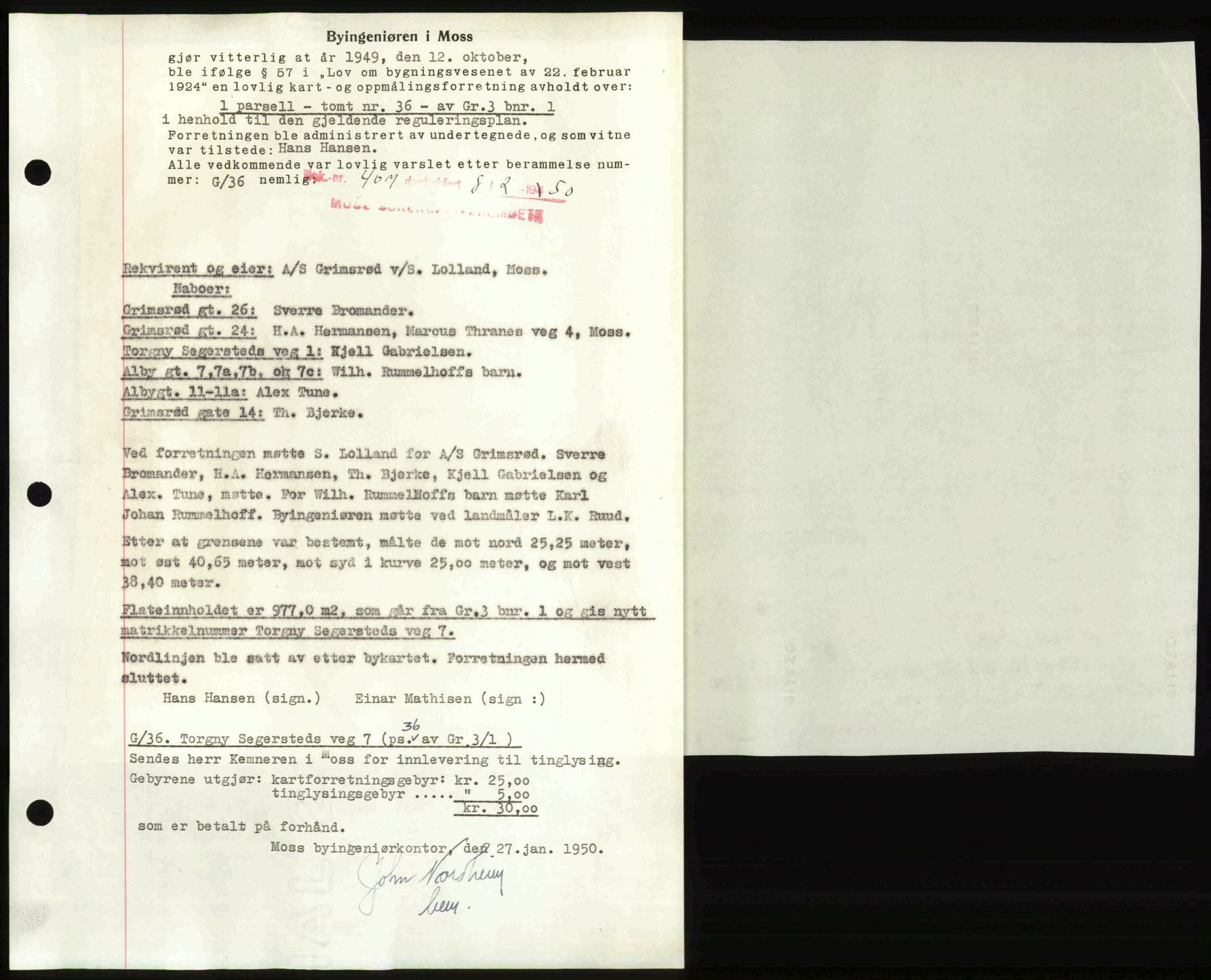 Moss sorenskriveri, SAO/A-10168: Pantebok nr. A25, 1950-1950, Dagboknr: 407/1950