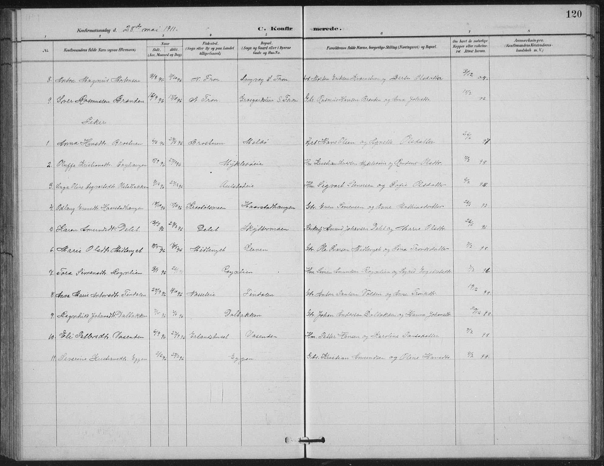 Vestre Gausdal prestekontor, SAH/PREST-094/H/Ha/Hab/L0004: Klokkerbok nr. 4, 1898-1939, s. 120