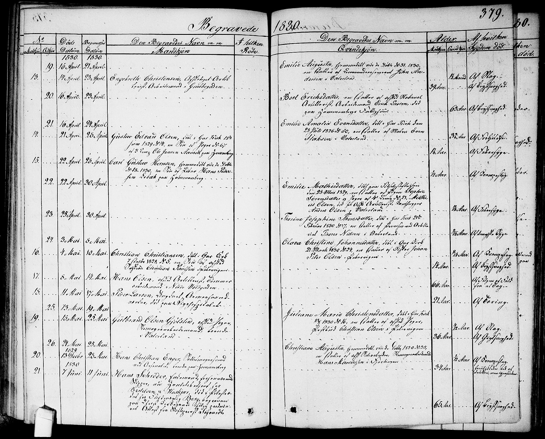 Garnisonsmenigheten Kirkebøker, AV/SAO-A-10846/G/Ga/L0004: Klokkerbok nr. 4, 1828-1840, s. 379