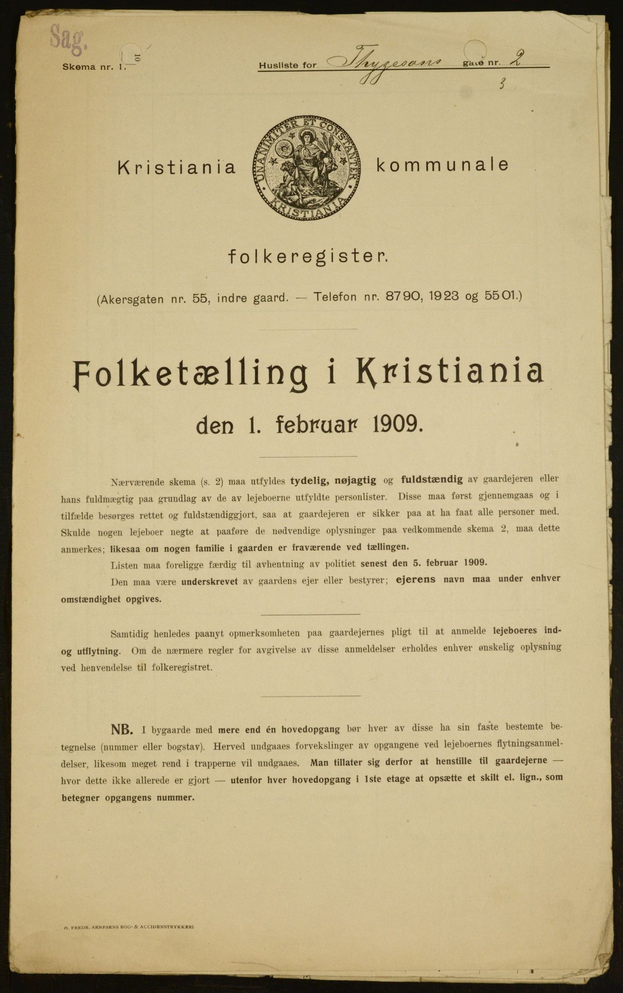 OBA, Kommunal folketelling 1.2.1909 for Kristiania kjøpstad, 1909, s. 100947