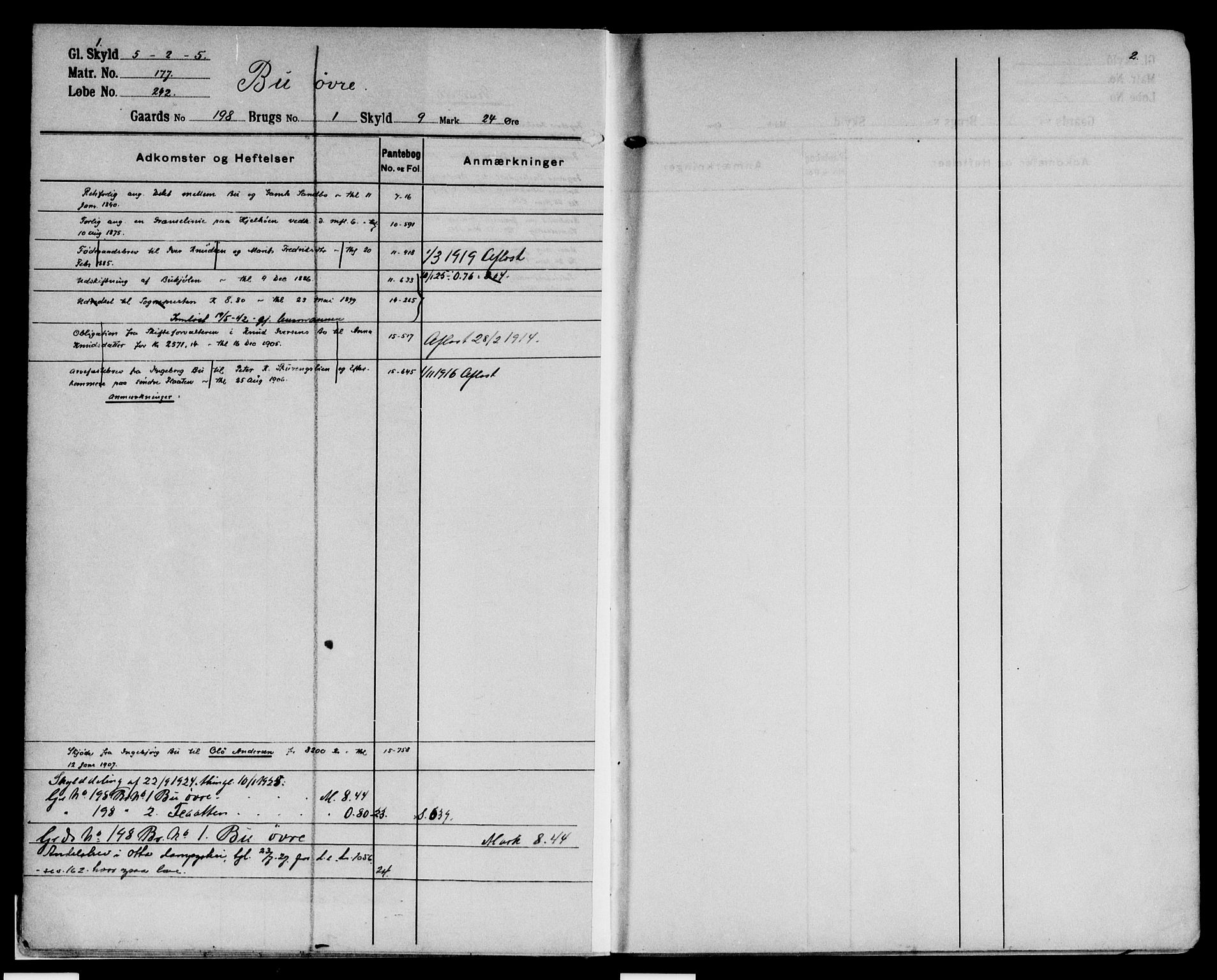 Nord-Gudbrandsdal tingrett, SAH/TING-002/H/Ha/Had/L0010: Panteregister nr. 10, 1908-1950, s. 1-2