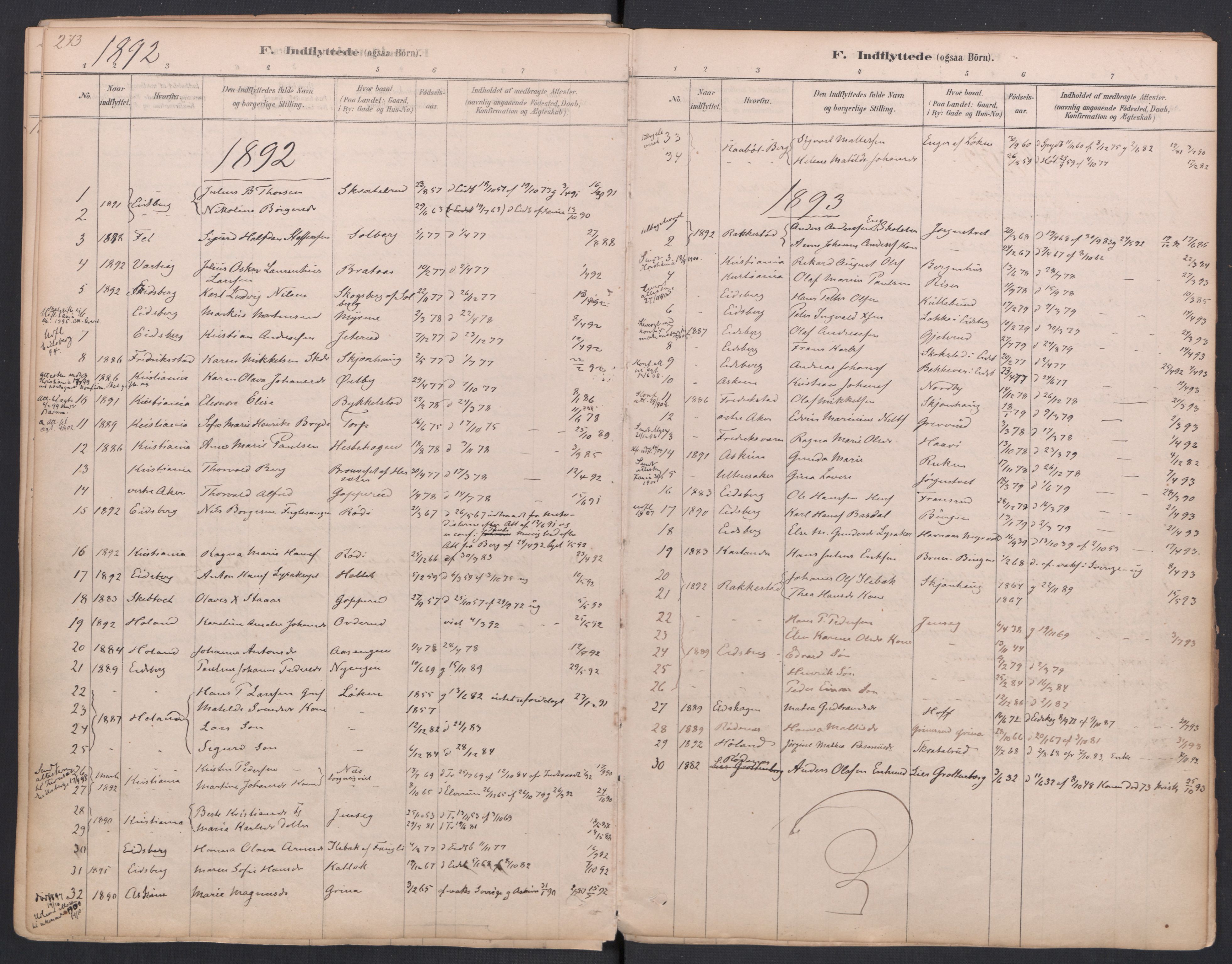 Trøgstad prestekontor Kirkebøker, AV/SAO-A-10925/F/Fa/L0010: Ministerialbok nr. I 10, 1878-1898, s. 273