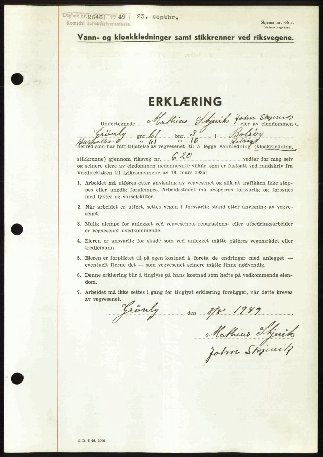 Romsdal sorenskriveri, SAT/A-4149/1/2/2C: Pantebok nr. A31, 1949-1949, Dagboknr: 2646/1949