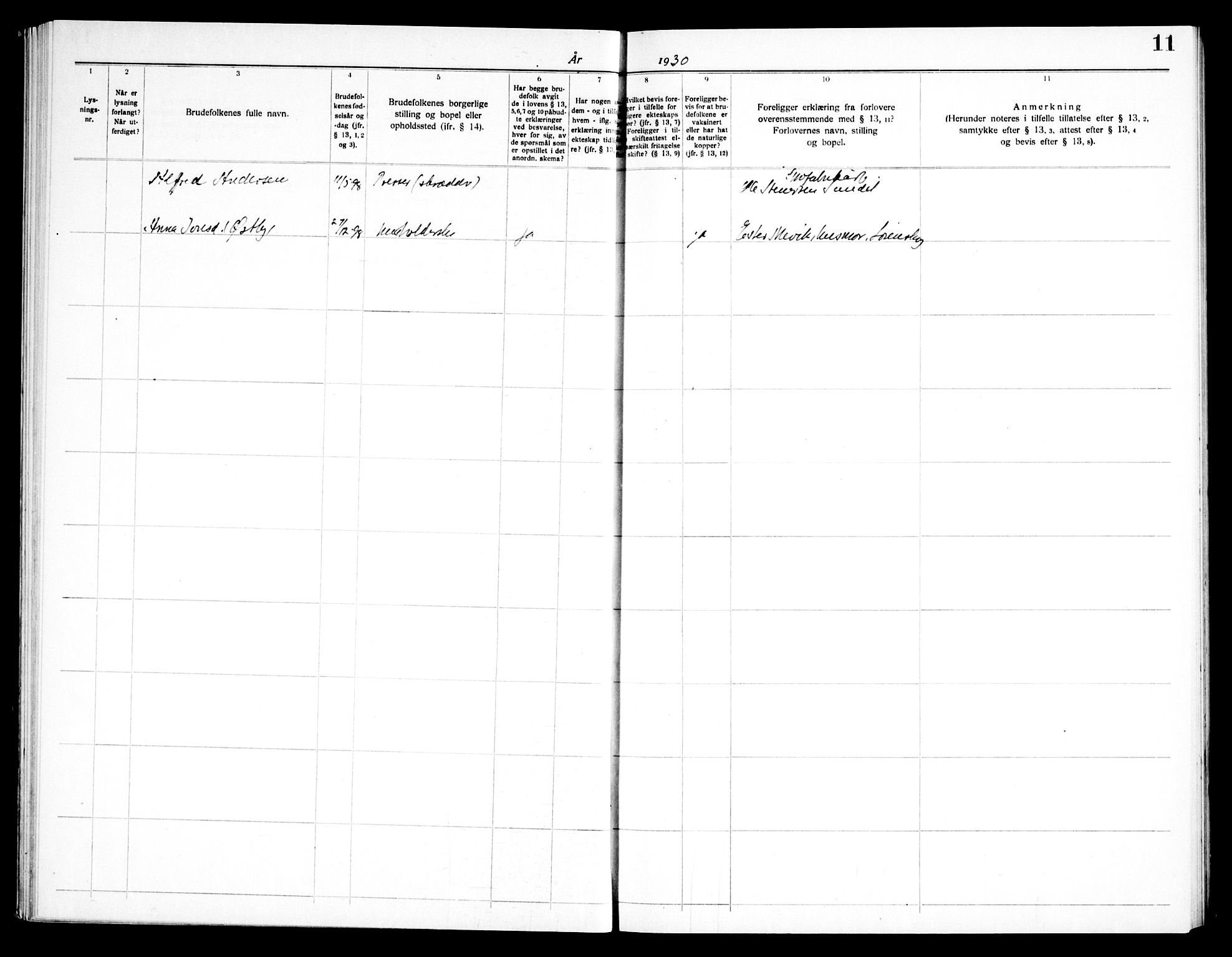 Døves menighet Oslo prestekontor kirkebøker, AV/SAO-A-11064/H/L0001: Lysningsprotokoll nr. 1, 1919-1972, s. 11