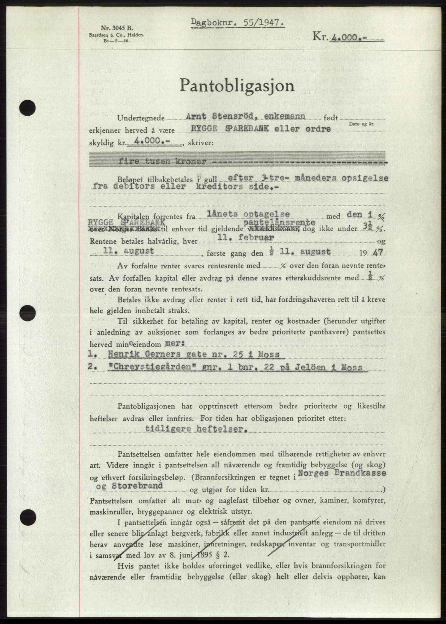Moss sorenskriveri, SAO/A-10168: Pantebok nr. B16, 1946-1947, Dagboknr: 55/1947