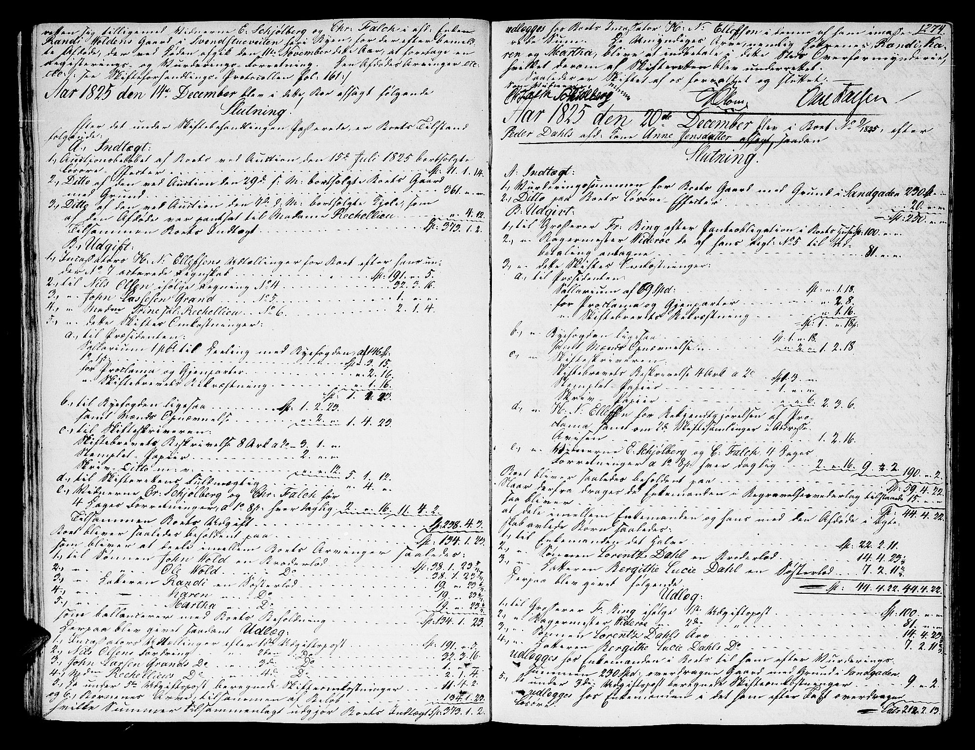 Trondheim byfogd, AV/SAT-A-0003/1/3/3A/L0027: Skifteprotokoll - gml.nr.22. (m/ register) U, 1825-1829, s. 273b-274a