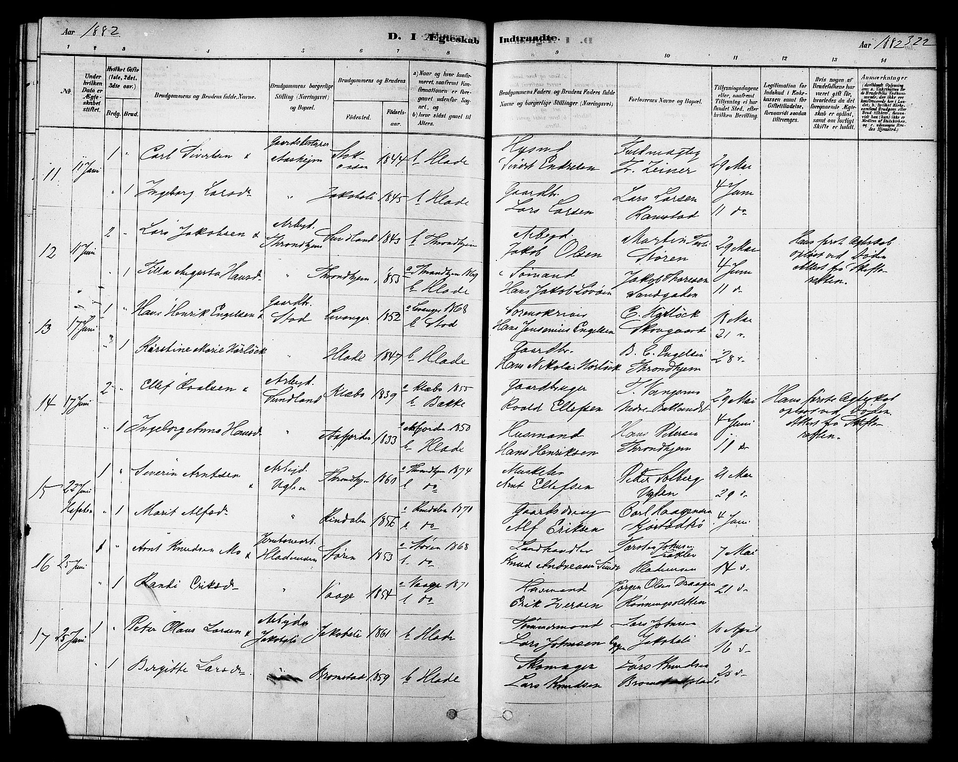 Ministerialprotokoller, klokkerbøker og fødselsregistre - Sør-Trøndelag, SAT/A-1456/606/L0294: Ministerialbok nr. 606A09, 1878-1886, s. 322