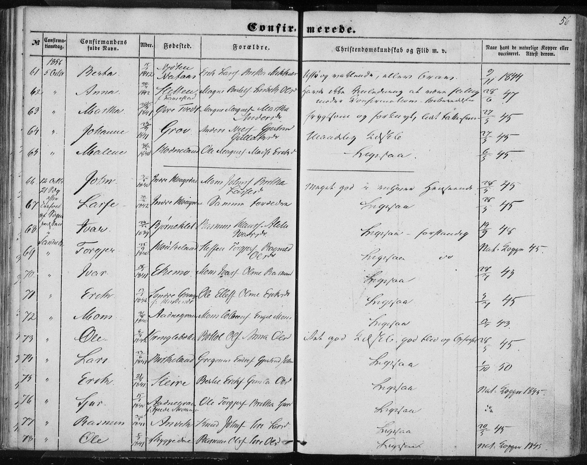Lindås Sokneprestembete, AV/SAB-A-76701/H/Haa/Haaa/L0013: Ministerialbok nr. A 13, 1848-1862, s. 56
